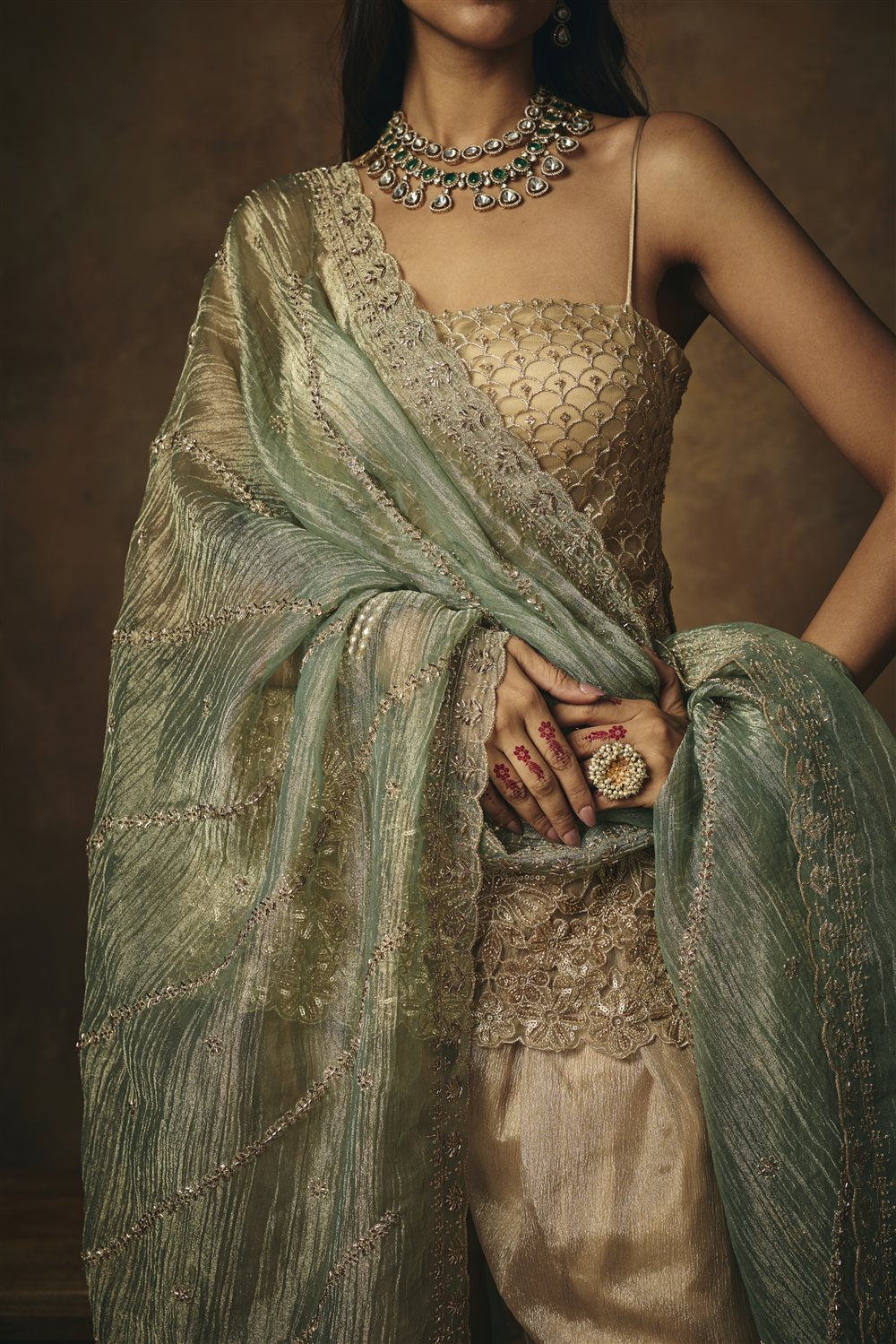 Aarunya Gold 3D Embroidered Farshi Suit Salwar Set