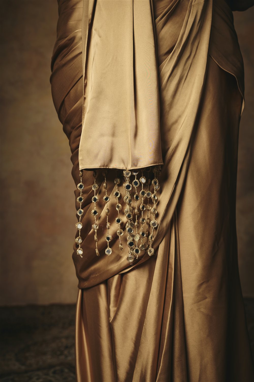 Padmini Golden Hand Embroidered Pre-Draped Corset Saree Set
