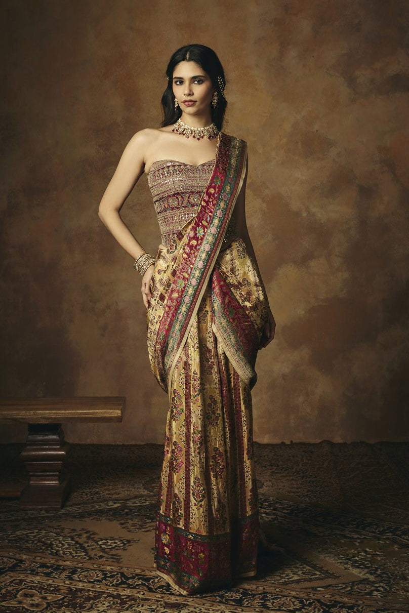 Vasundhara Banarasi Tissue Pre Draped Saree Set