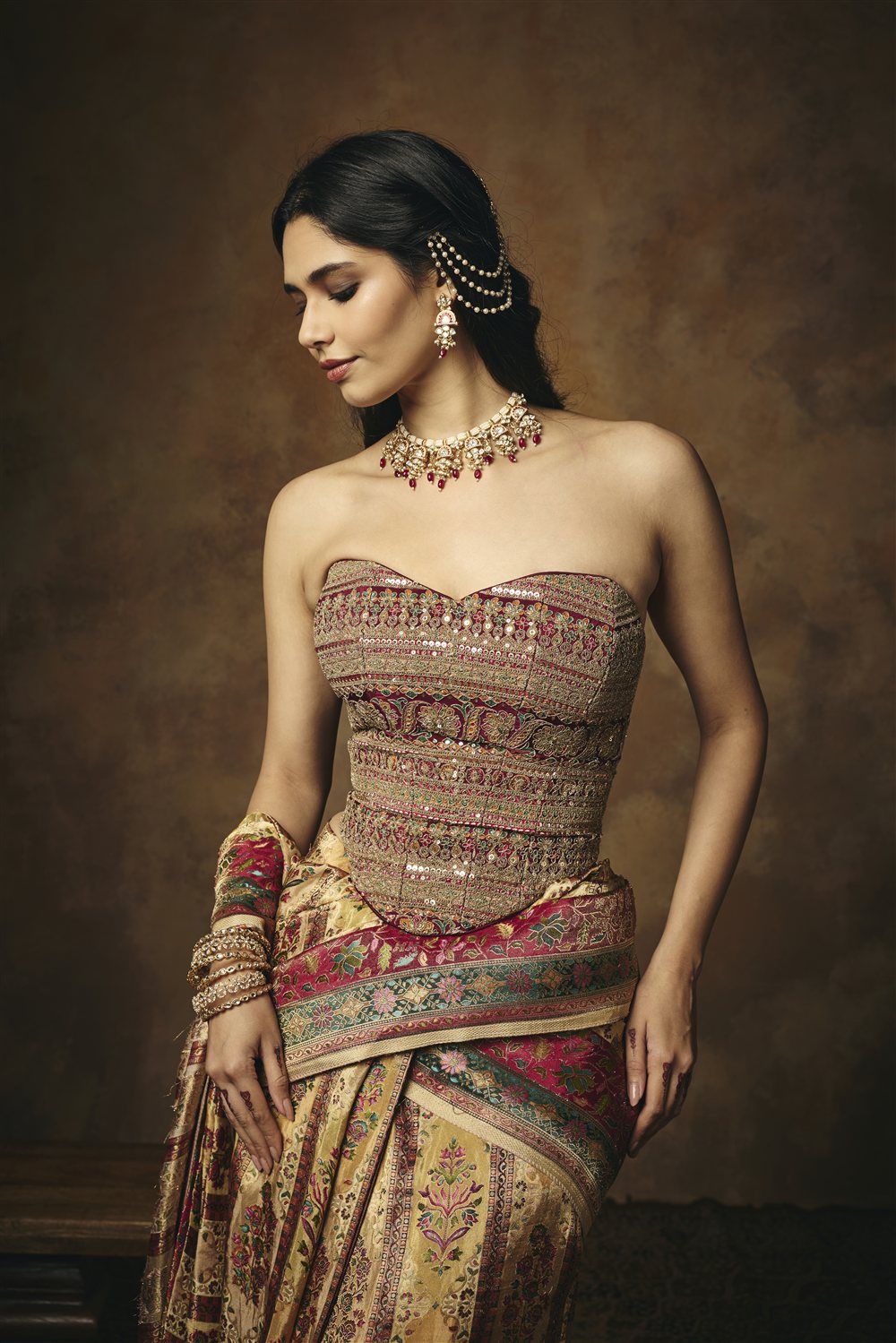 Vasundhara Banarasi Tissue Pre Draped Saree Set