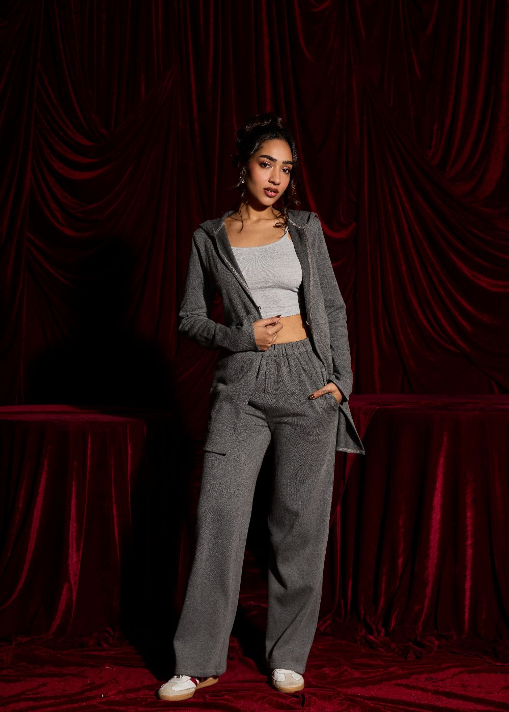 Slate Knit Wide-Leg Joggers