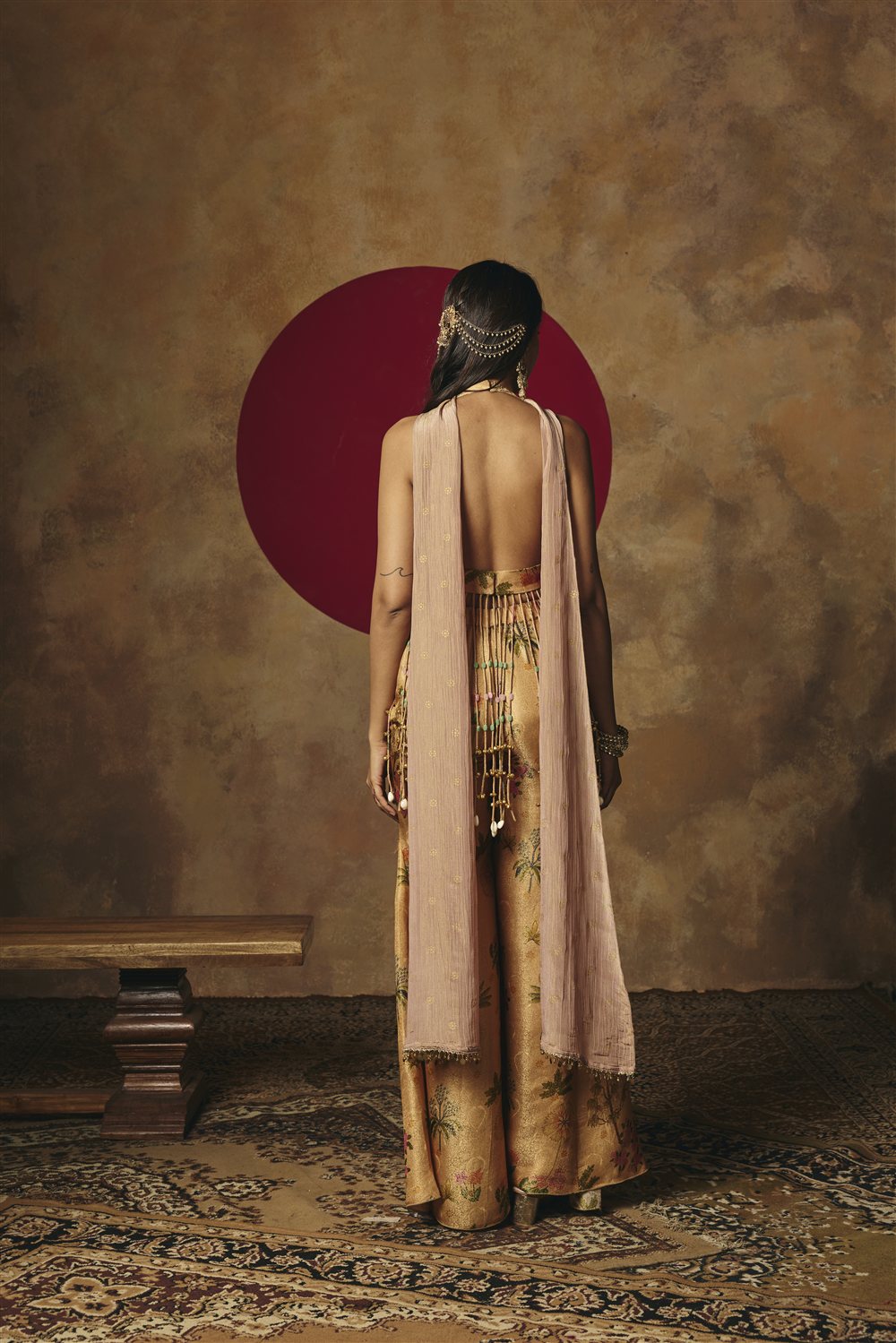 Mira Yellow Embroidered Tissue Tassel Sharara Set