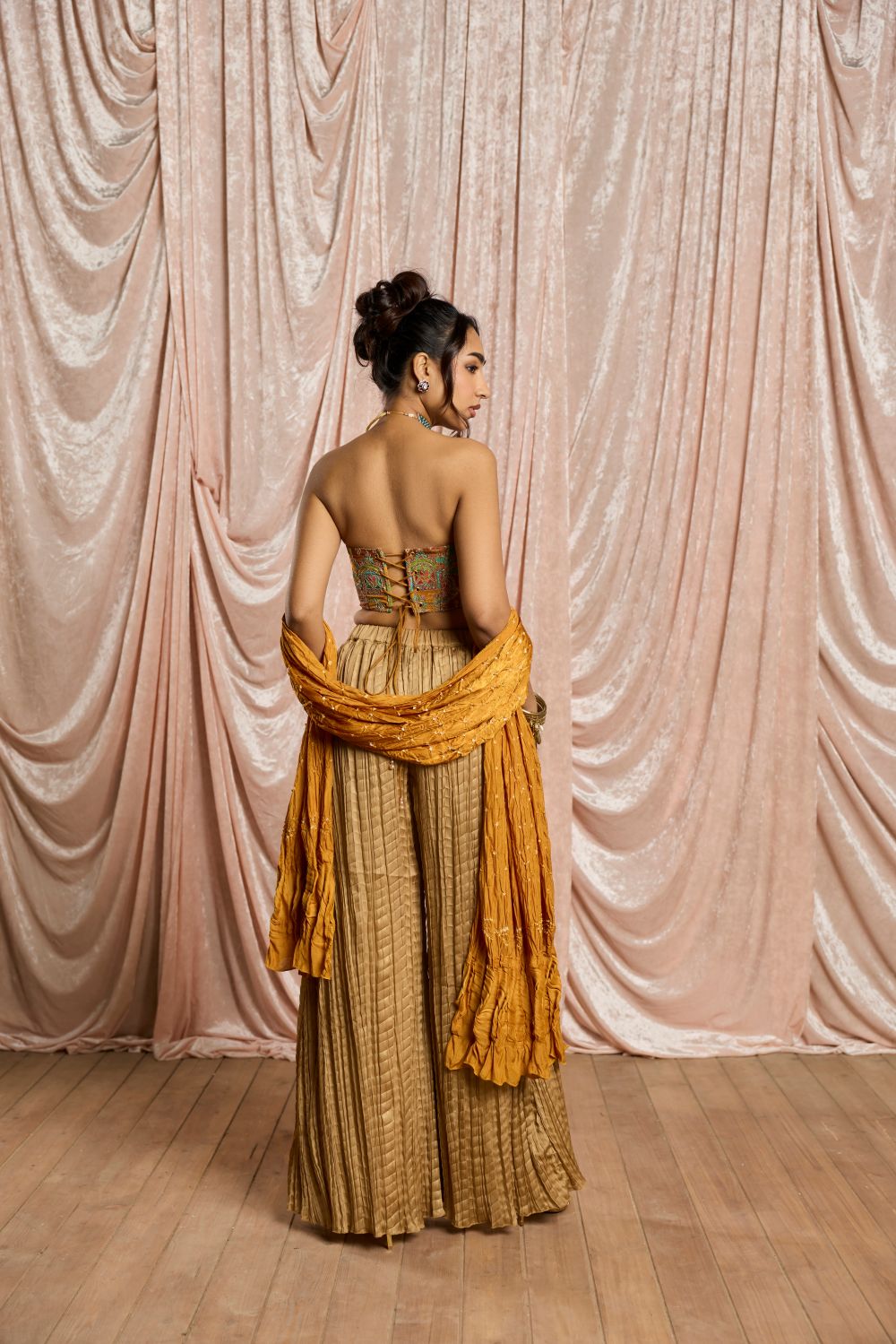 Mahira Yellow Embroidered Corset and Crinkled Gharara Set