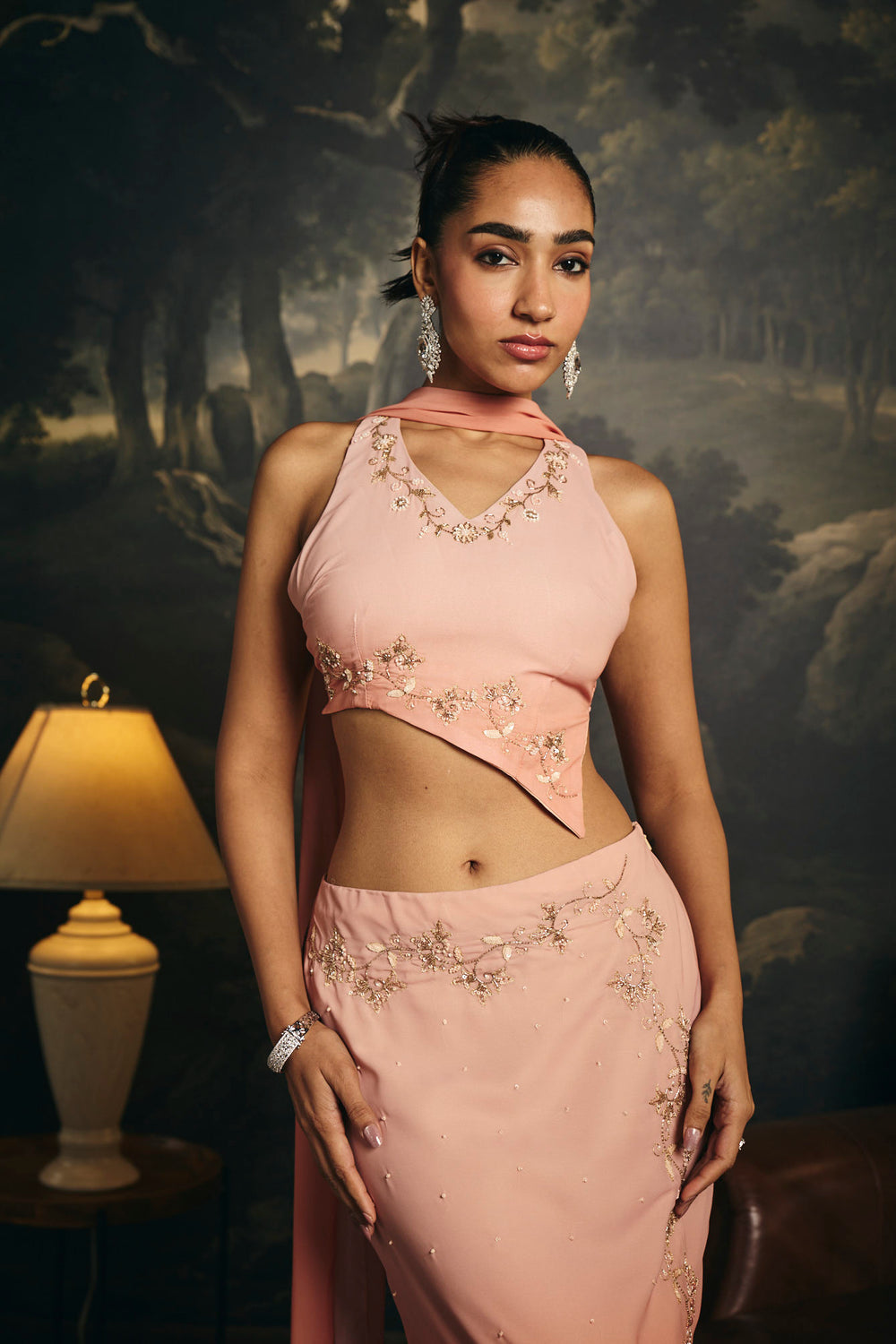 Mridula Peach Ombre Y2K Asymmetrical Lehenga Skirt Set