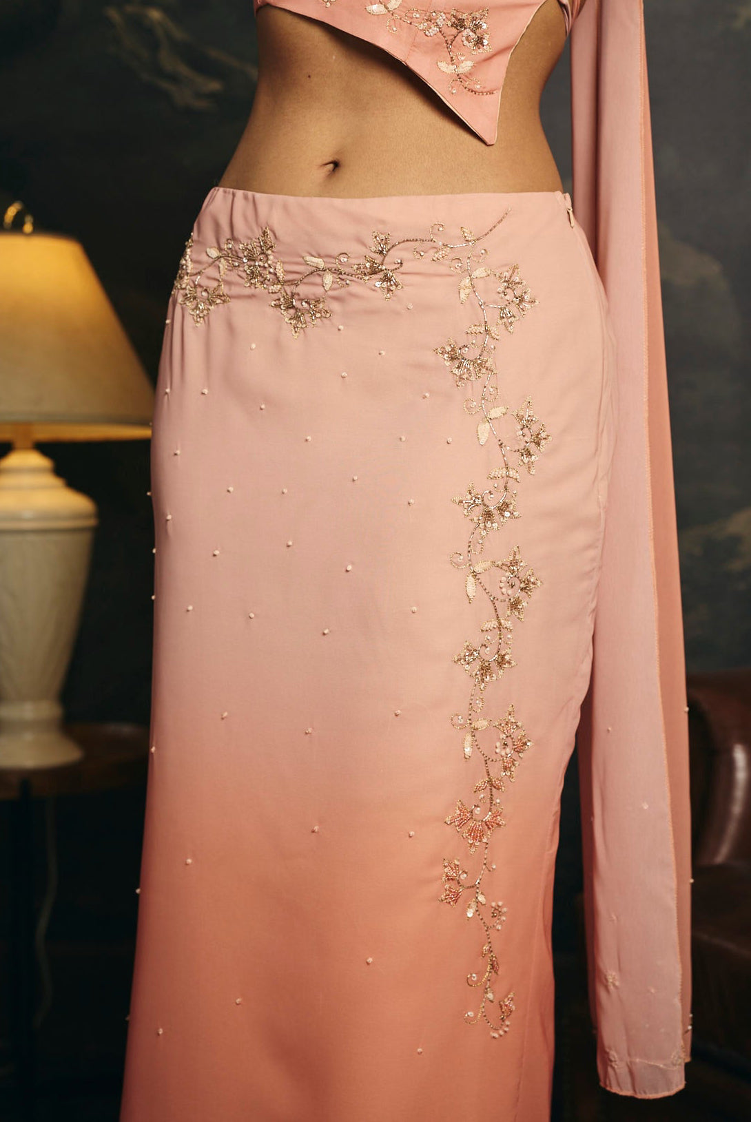 Mridula Peach Ombre Y2K Asymmetrical Lehenga Skirt Set