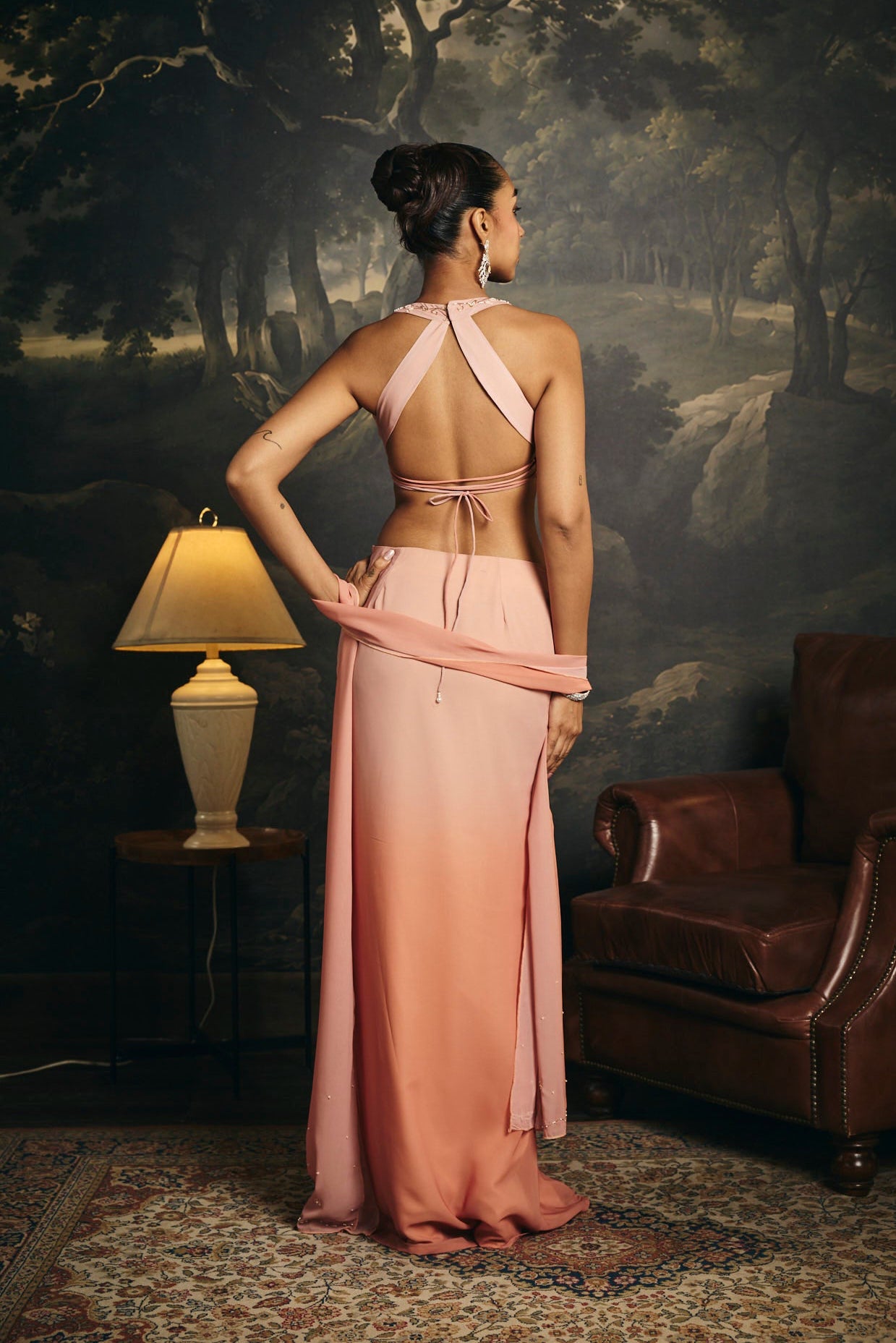 Mridula Peach Ombre Y2K Asymmetrical Lehenga Skirt Set