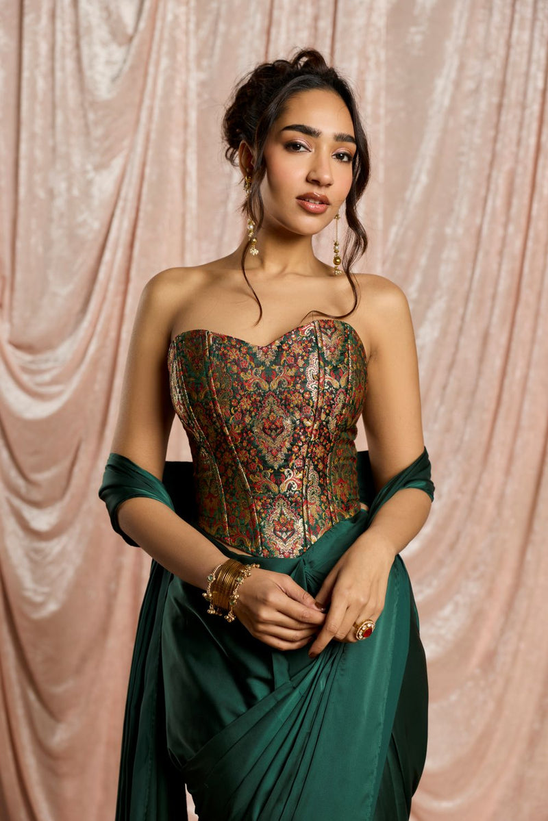 Hansika Emerald Brocade Coset Blouse  Lea Clothing Co.