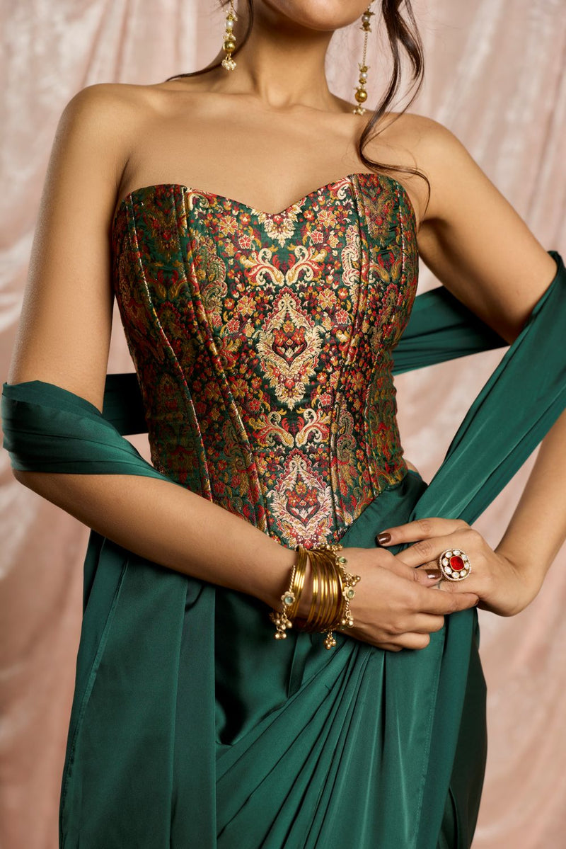 Hansika Emerald Brocade Coset Blouse  Lea Clothing Co.
