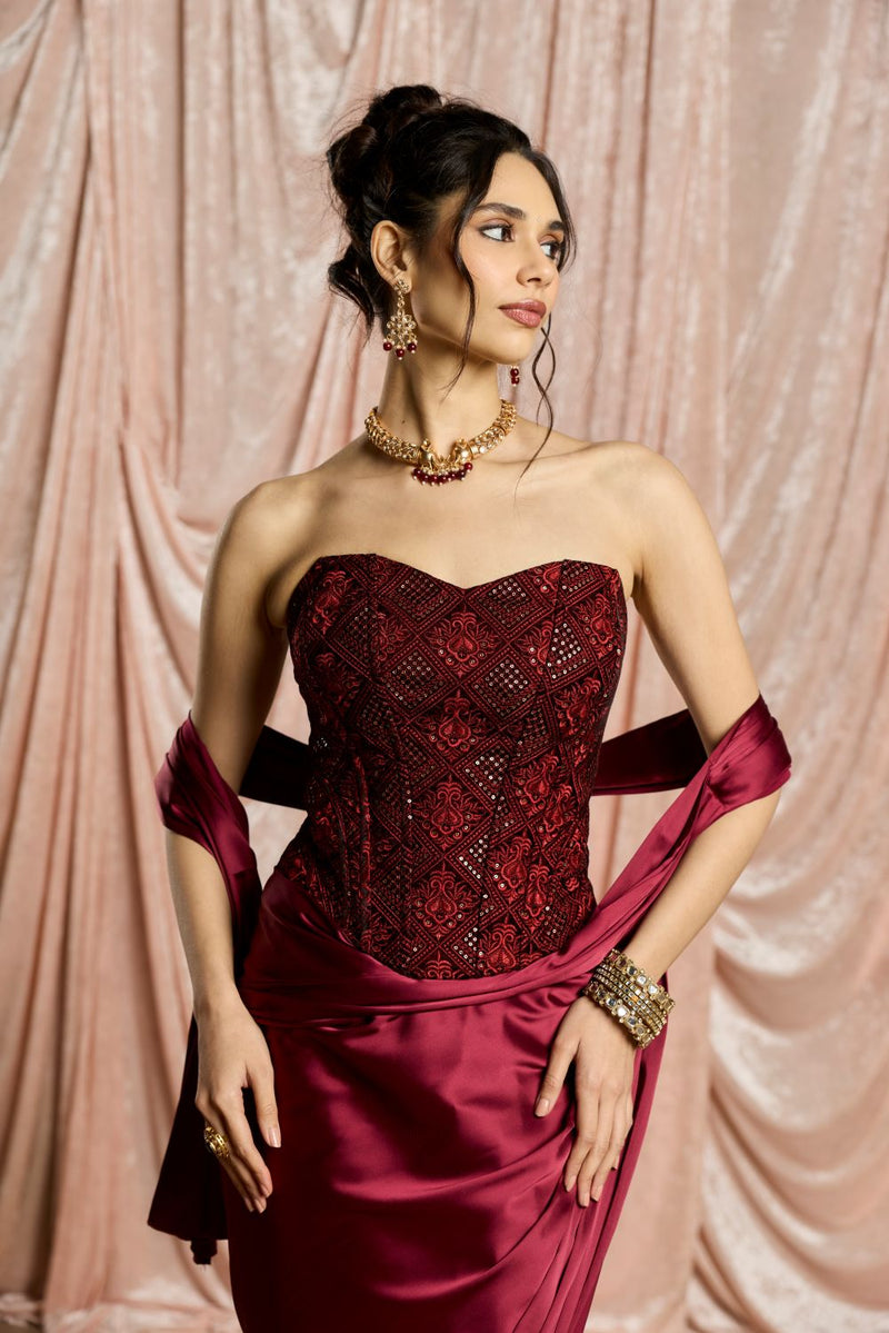 Zaafira Burgundy Embroidered Velvet Corset – Lea Clothing Co.