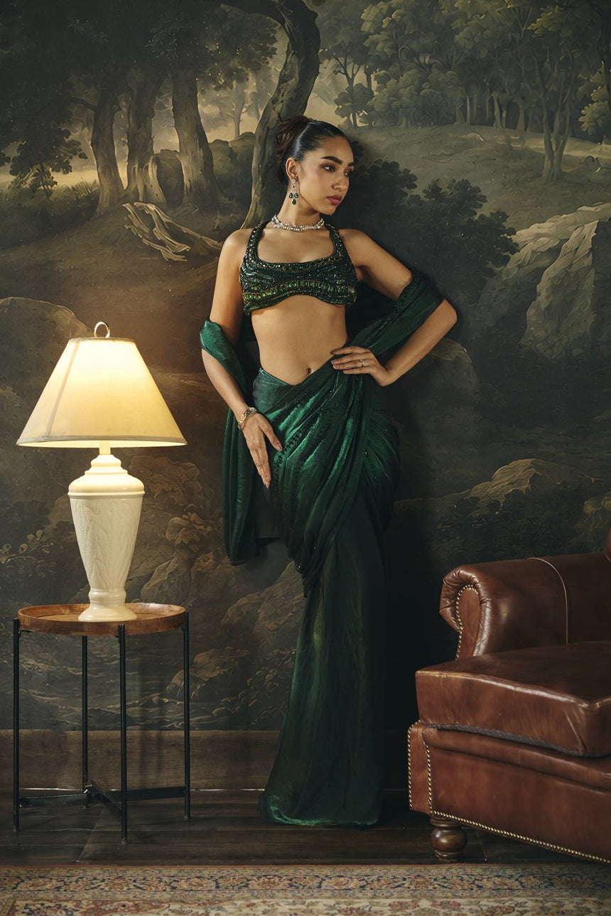 Kadambari Emerald Green Hand Embroidered Blouse