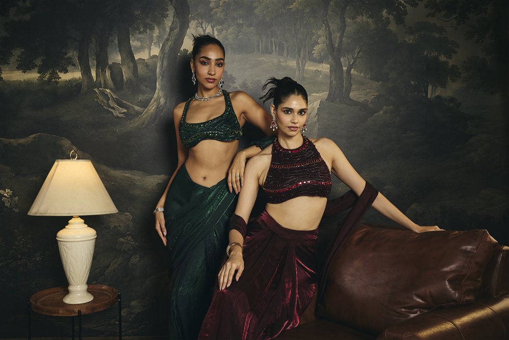 Kadambari Emerald Green Hand Embroidered Saree Set