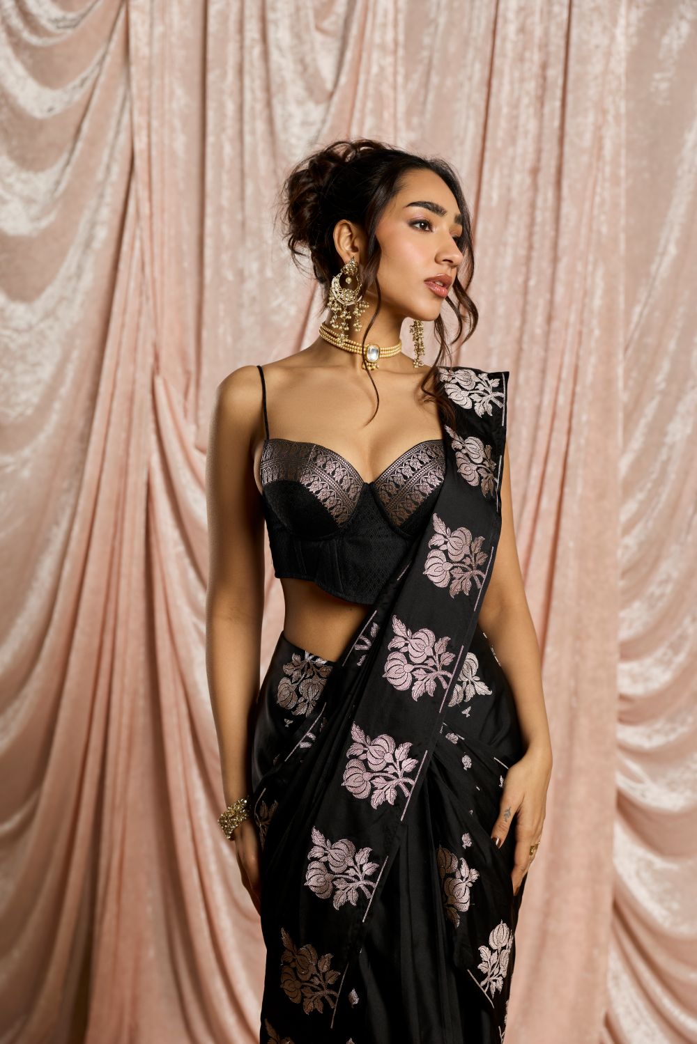 Kainaat Banarasi Silk Pre-Draped Bustier Saree Set