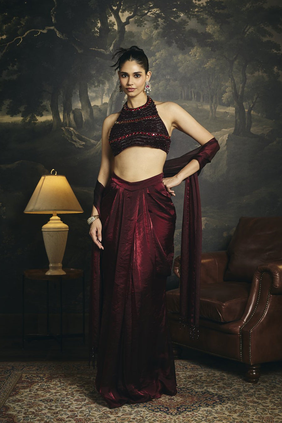 Mahira Burgundy Hand Embroidered Halter Blouse