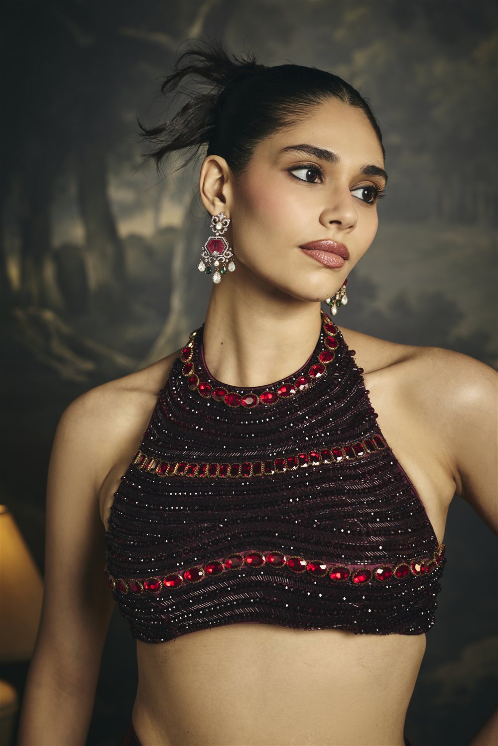 Mahira Burgundy Hand Embroidered Halter Blouse
