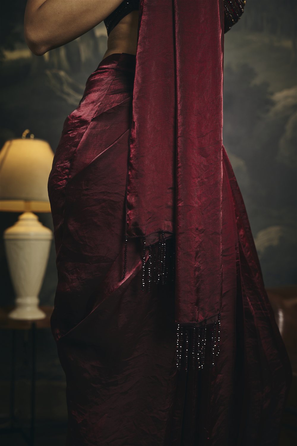 Mahira Burgundy Hand Embroidered Halter Blouse
