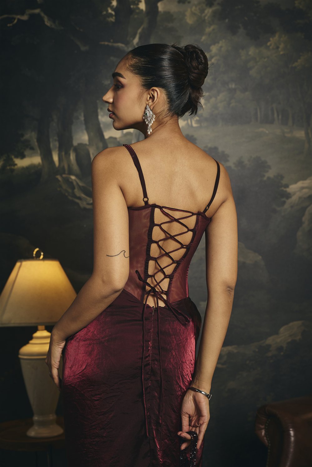 Alisha Burgundy Pre-Draped Corset Saree Gown