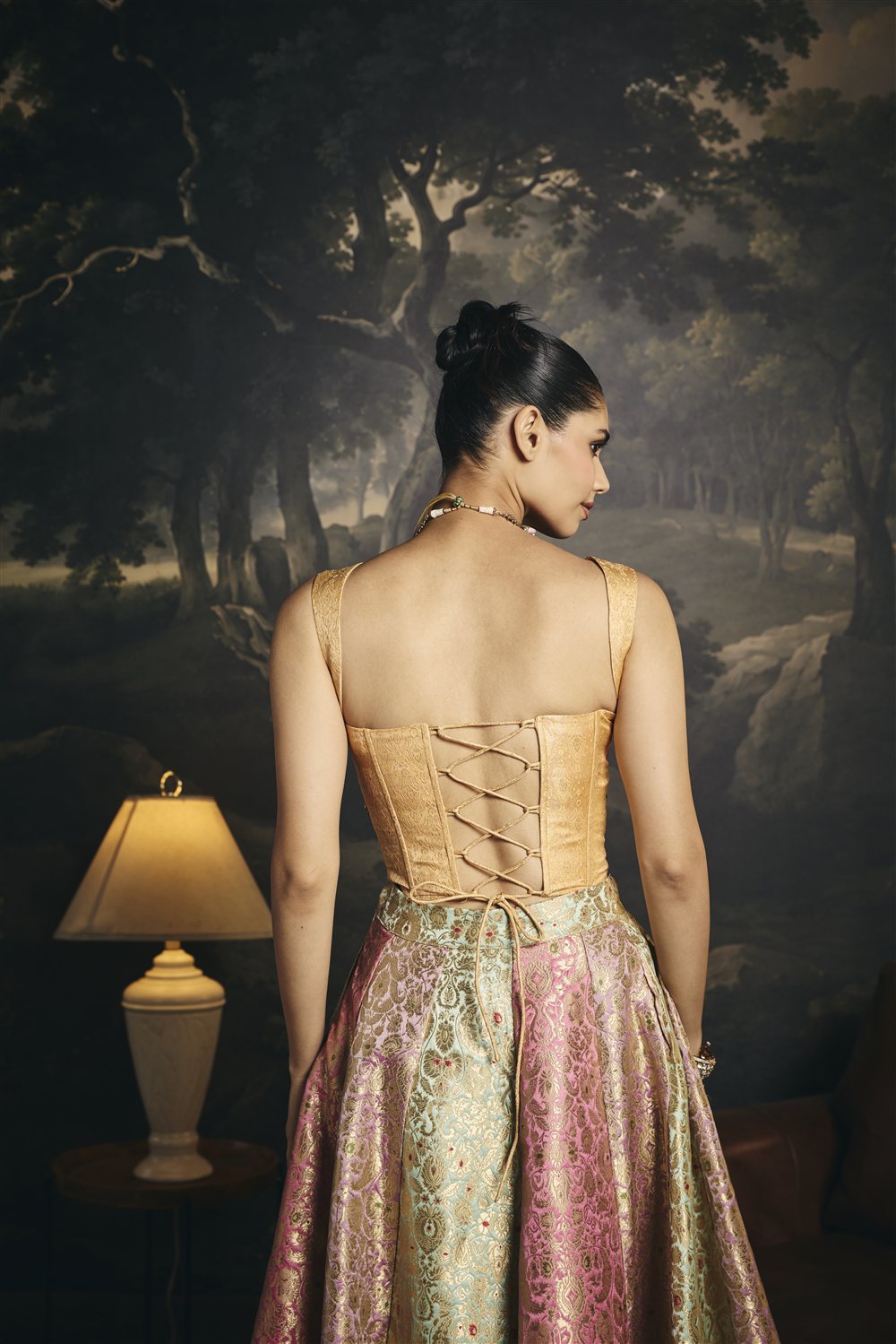 Pakshi Golden Brocade Mirror Embellished Corset Blouse