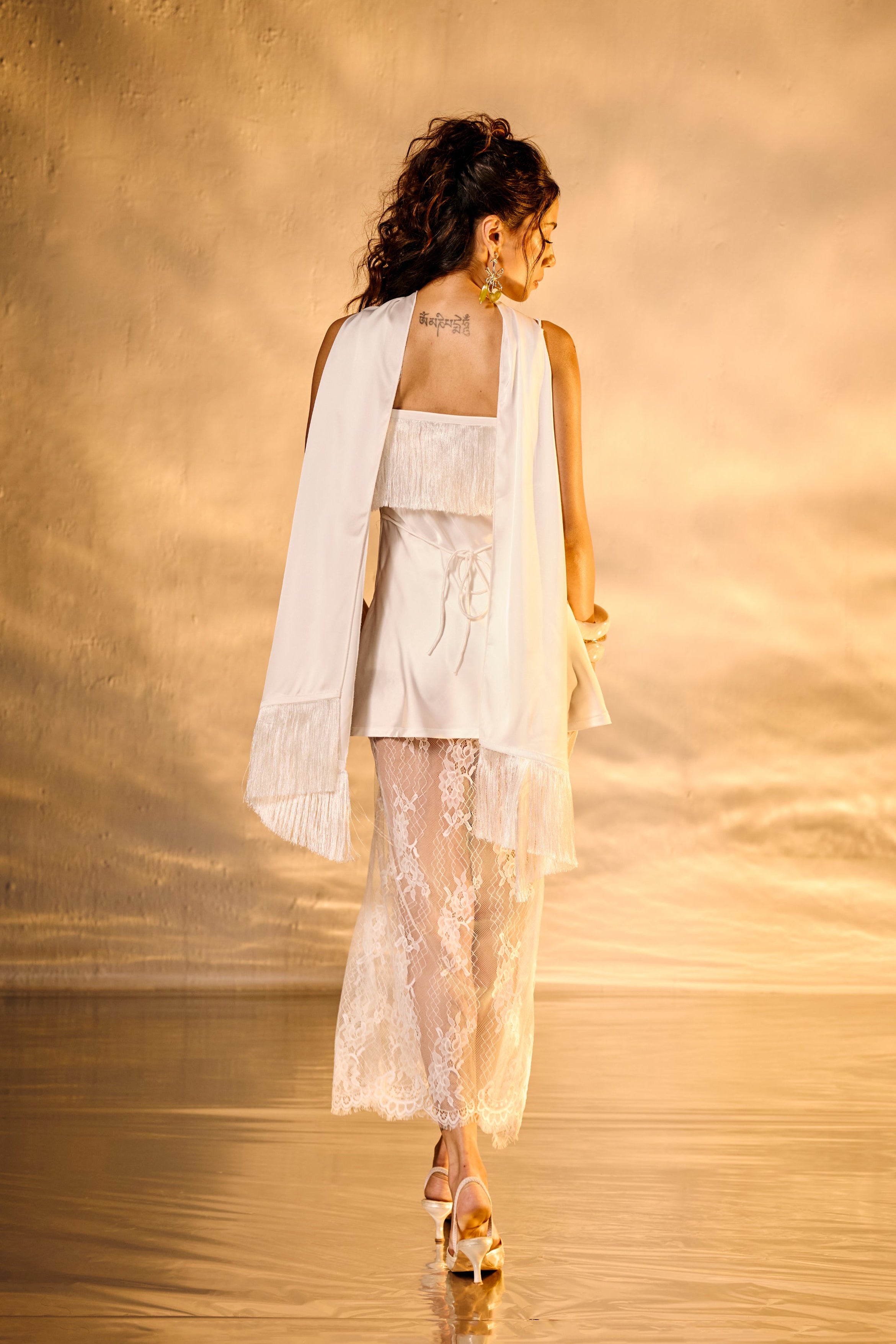 Ibiza Moon White Sheer Lace Midi Skirt
