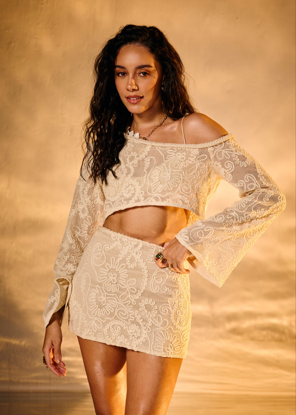 Ivy White Embroidered Crochet Crop Top