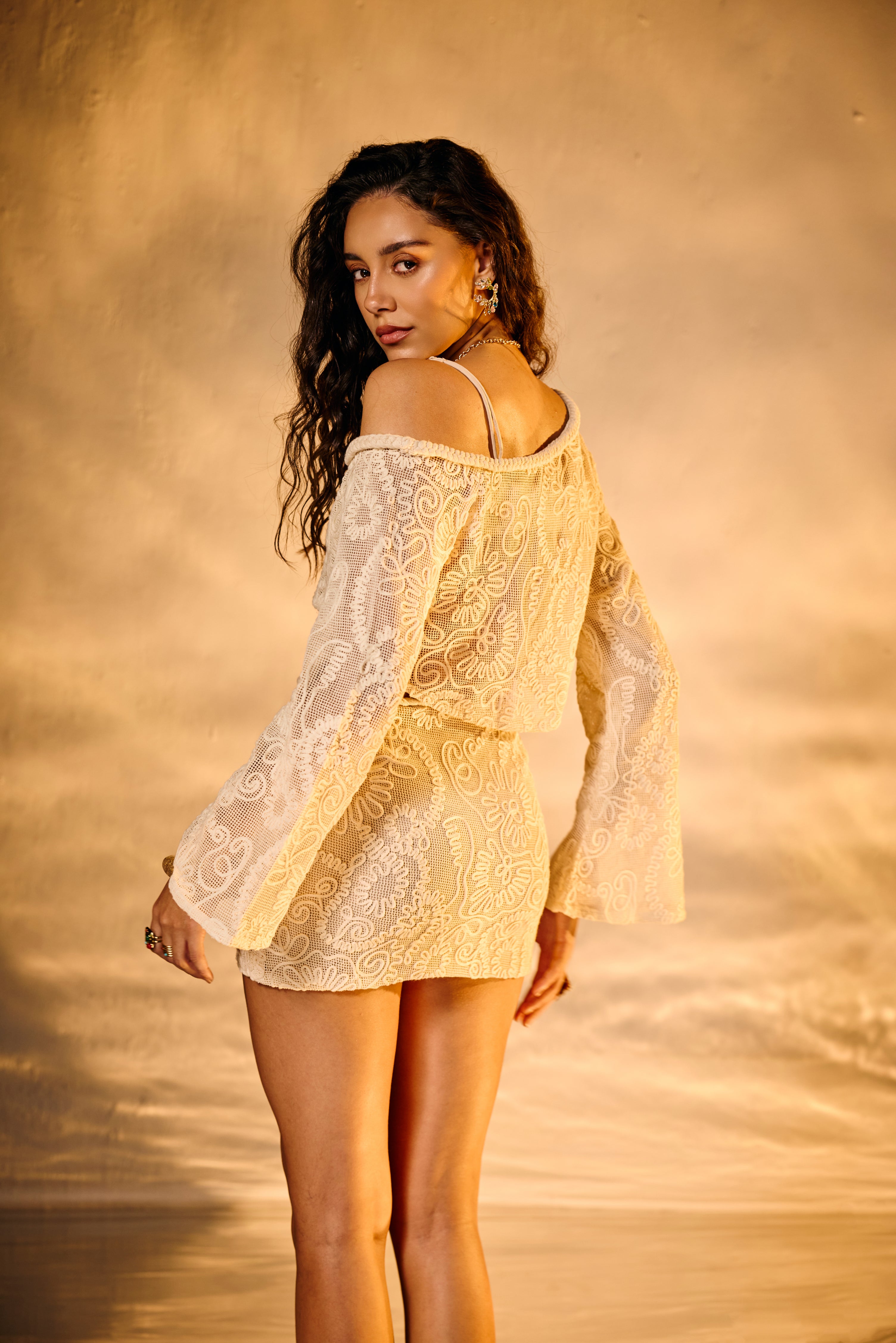 Ivy White Embroidered Crochet Mini Skirt