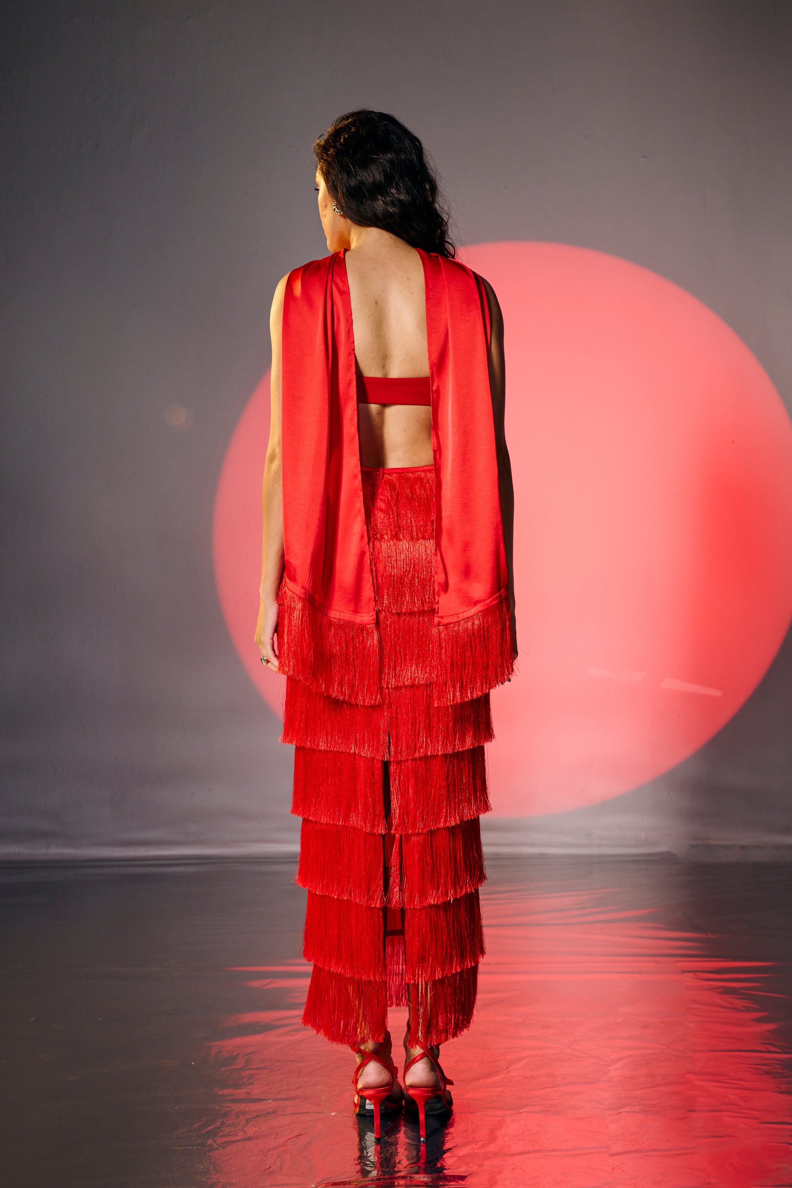 Laal Mirchi Red Fringe Maxi Skirt
