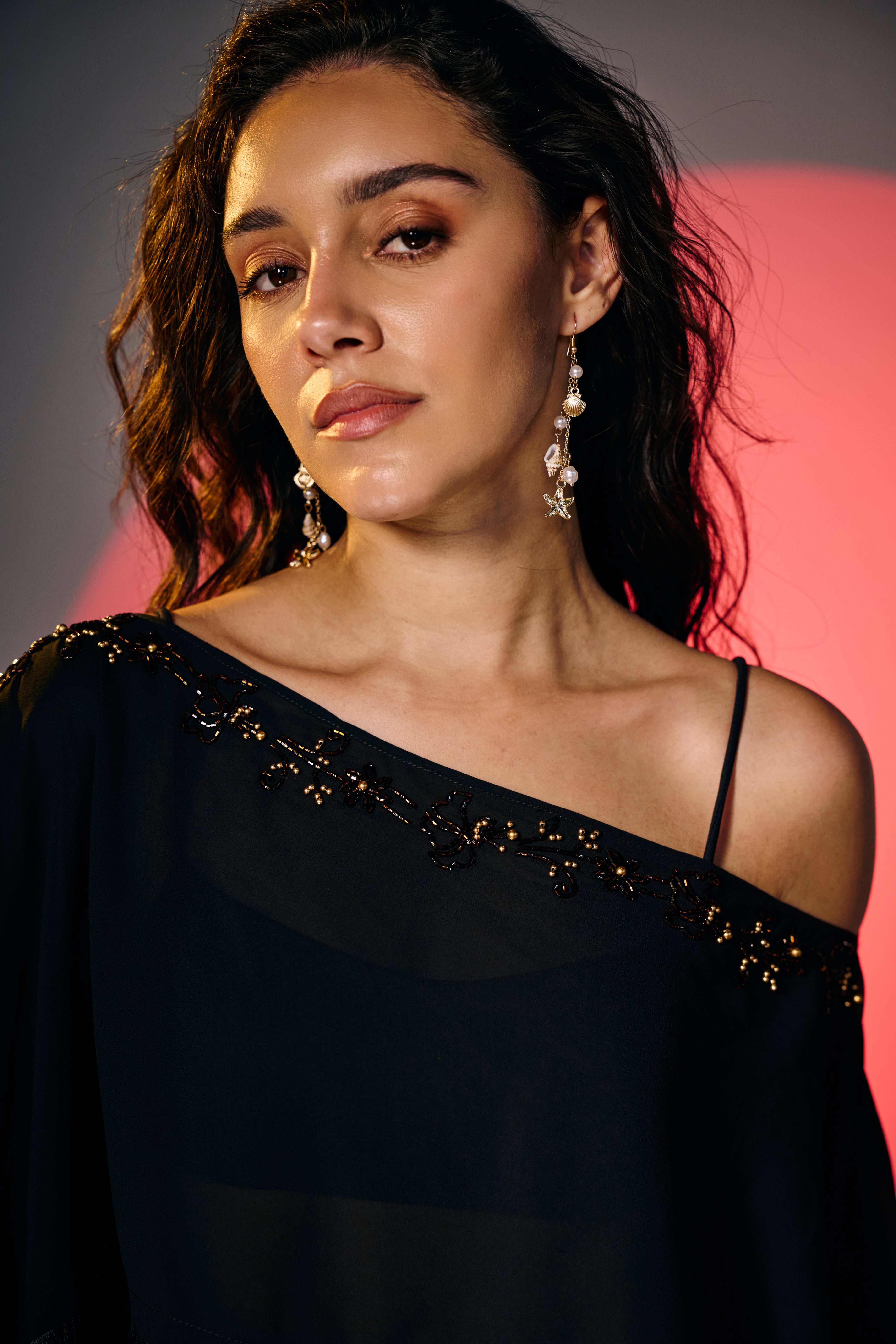 Cola Black Embroidered Fringe Cape