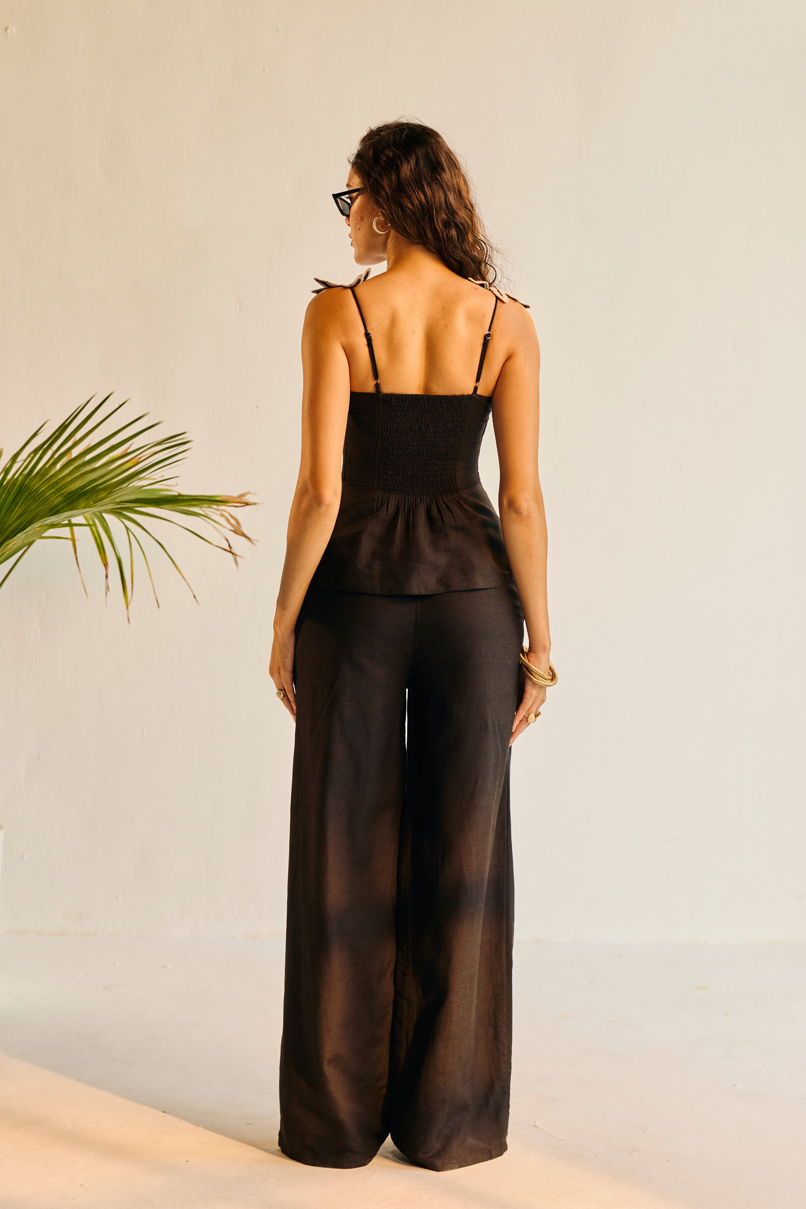 Nyx Black Linen Wide-Leg Pants
