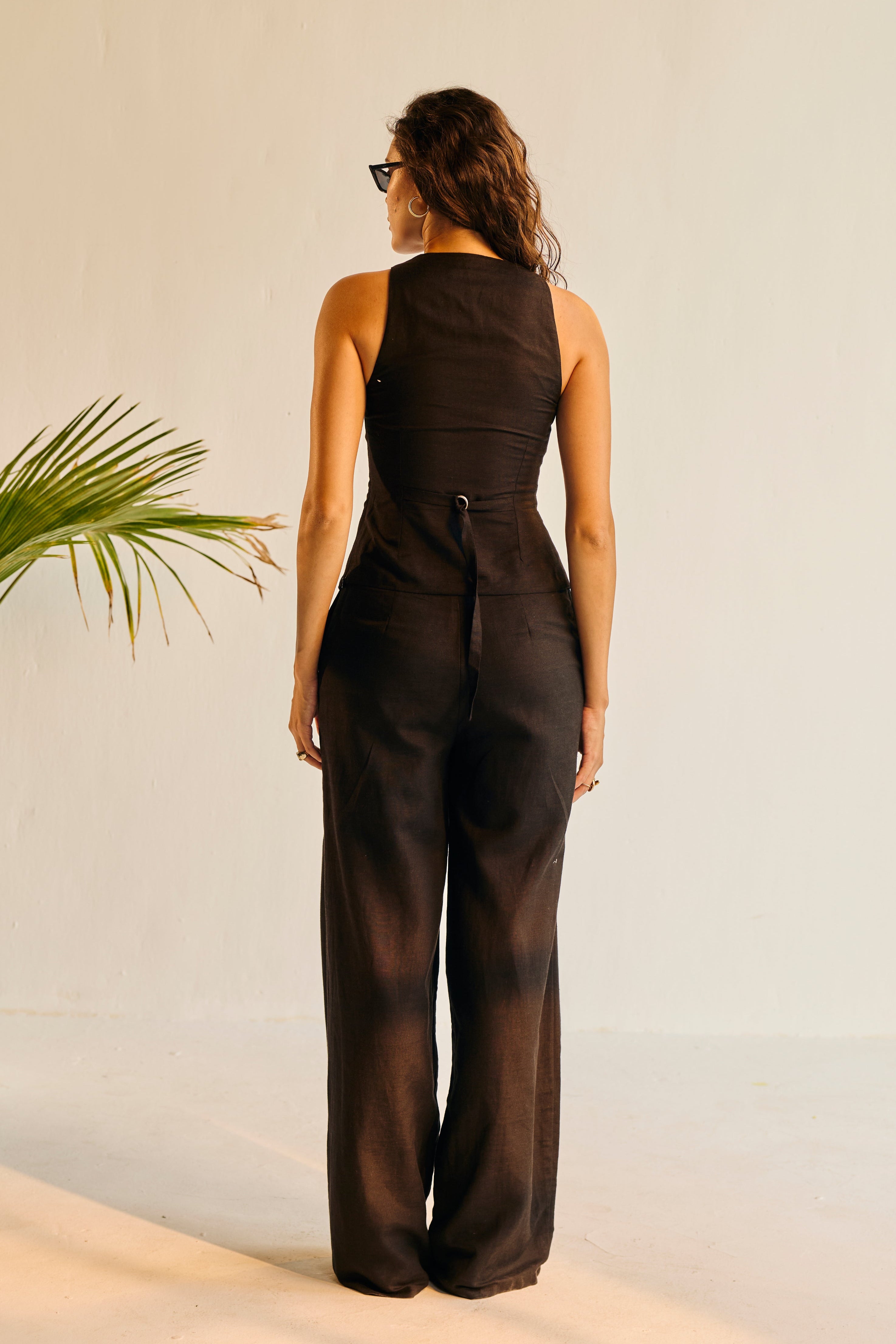 Nyx Black Linen Wide-Leg Pants