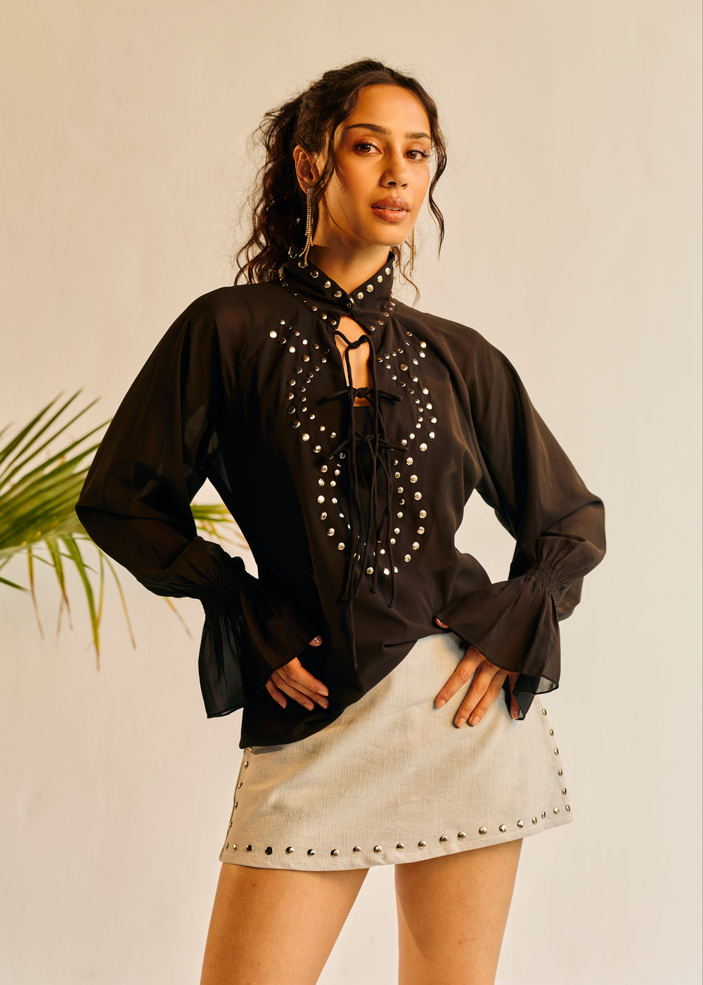 Bianca Studded Denim Mini Skort