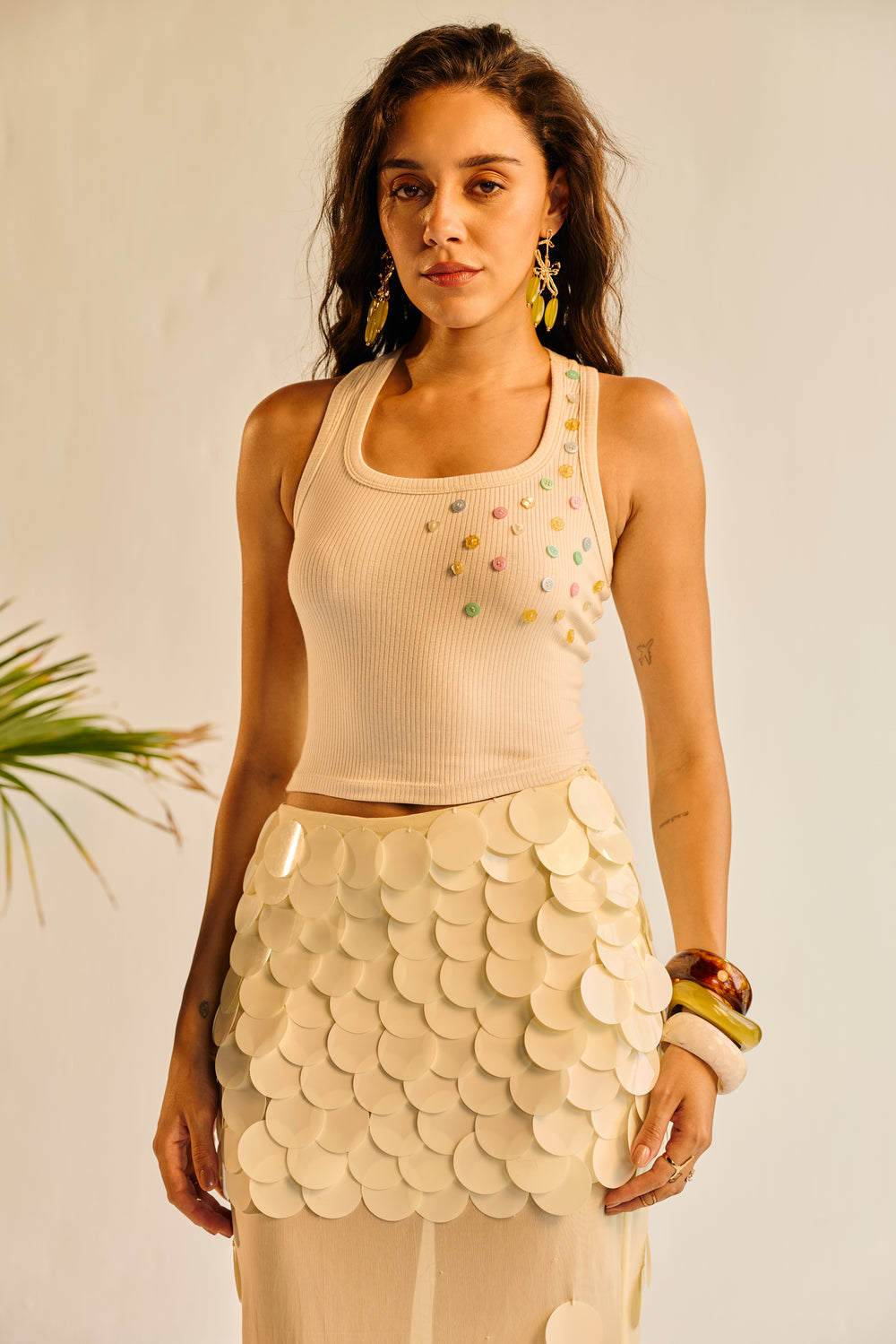 Jellybean Scattered Button Tank Top