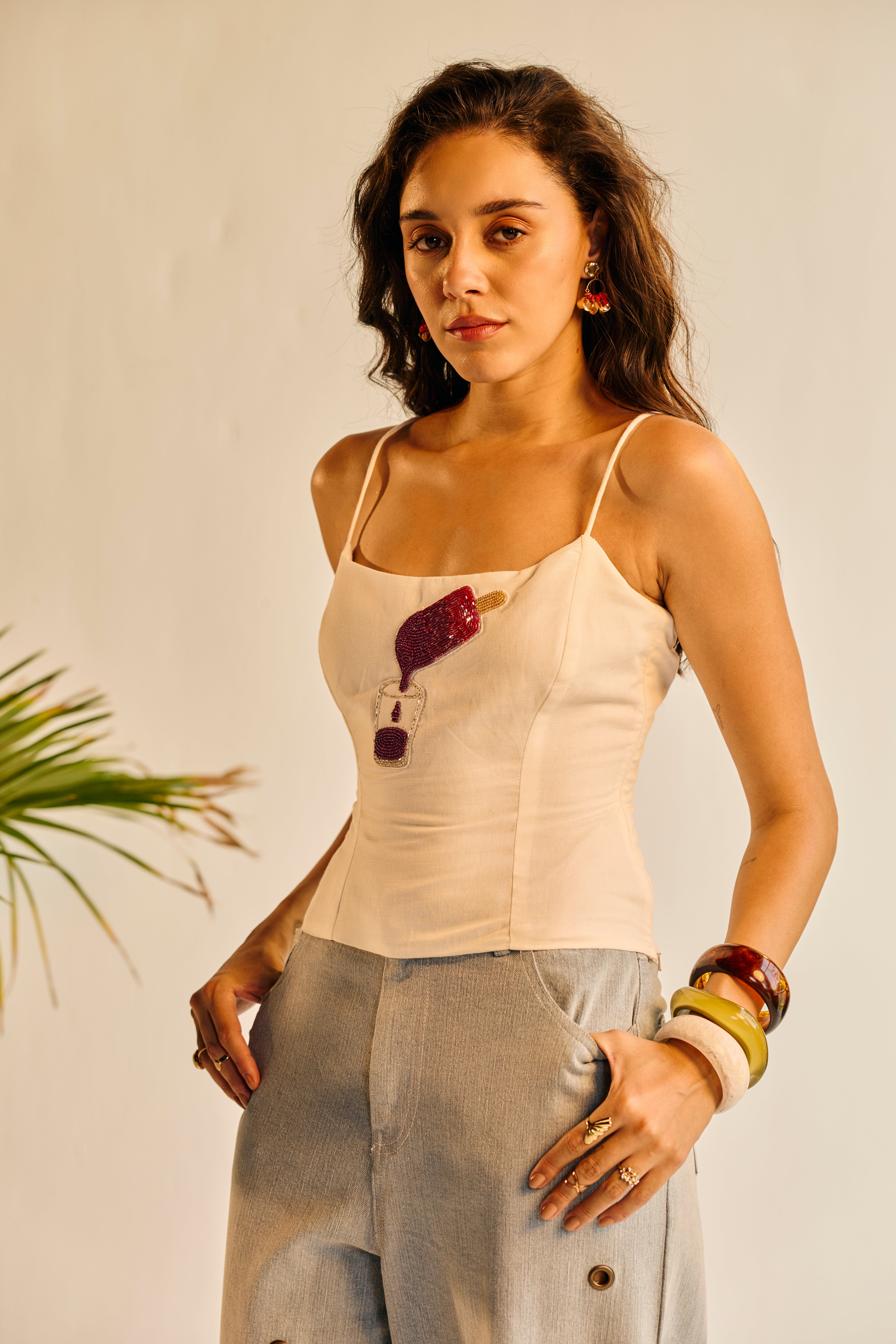 Chuski Hand-Beaded Linen Adjustable Top