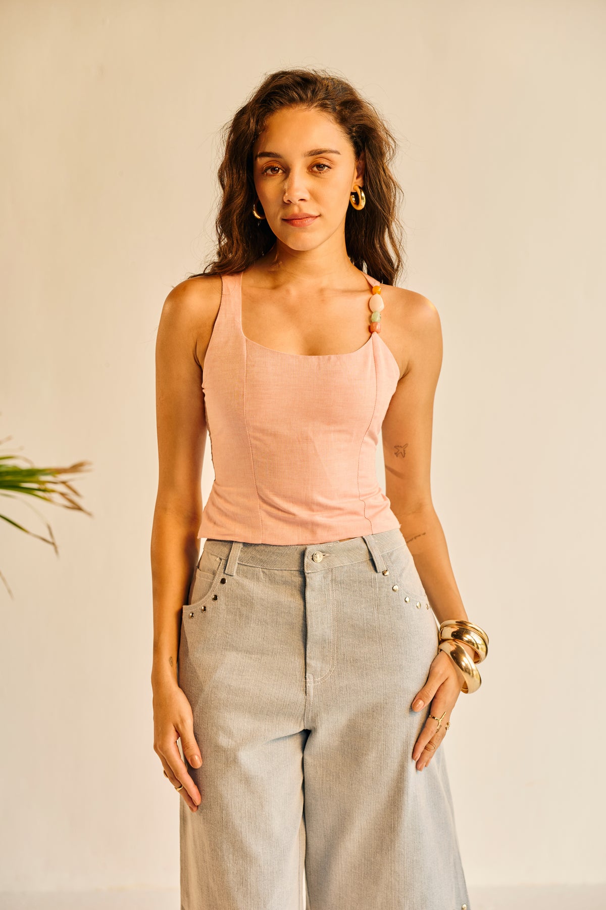 Aamras Pink One Shoulder Embellished Top