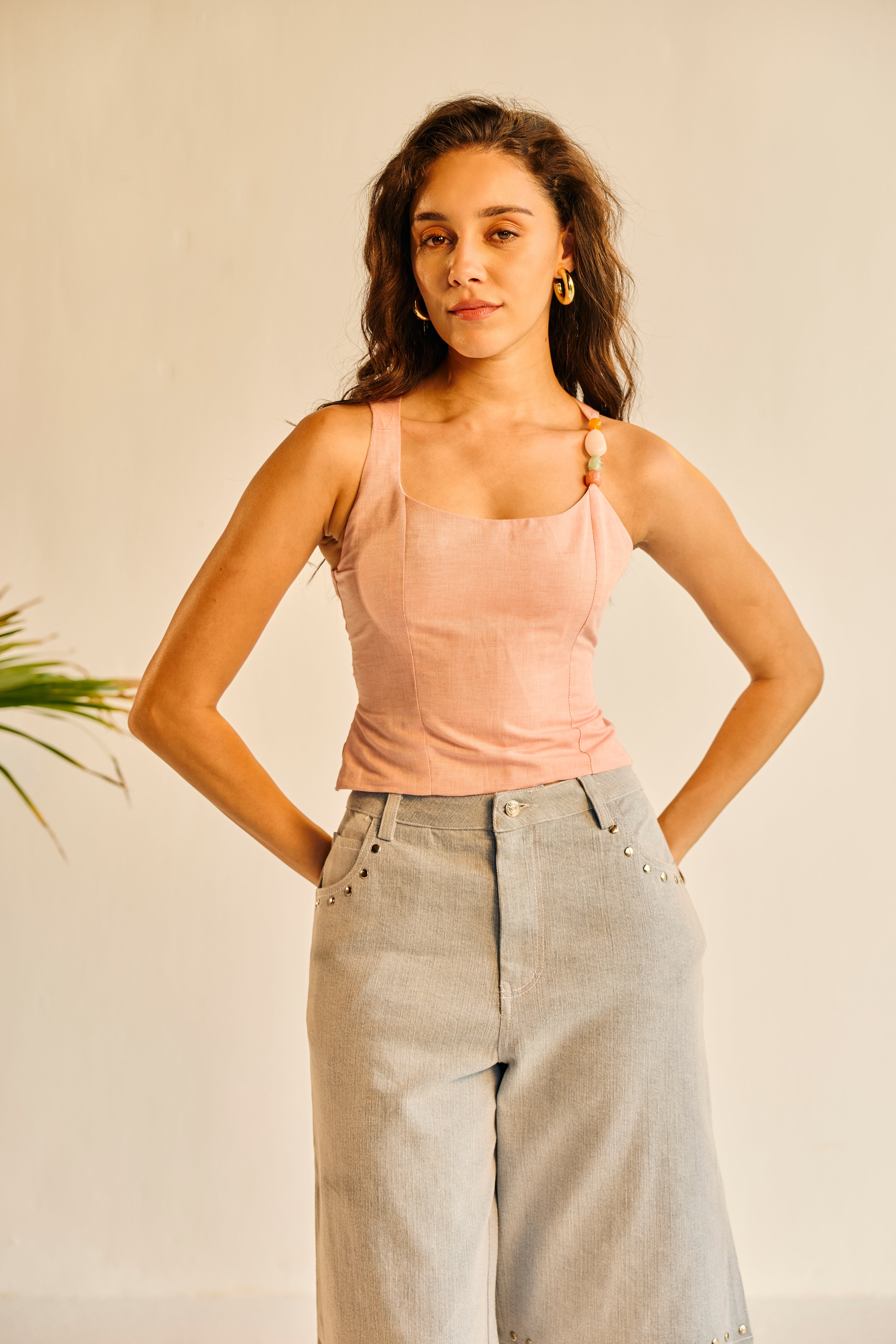 Aamras Pink One Shoulder Embellished Top