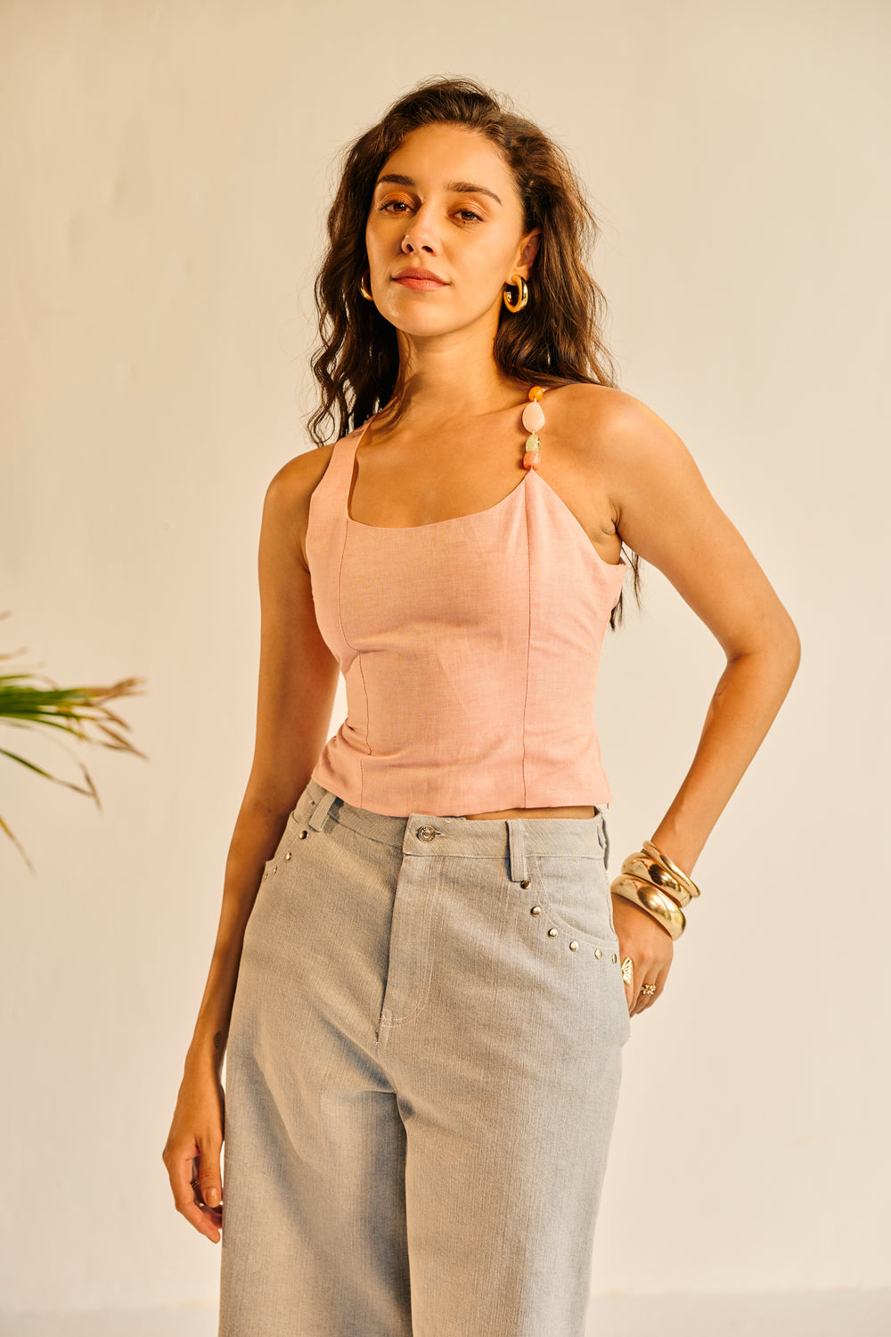Aamras Pink One Shoulder Embellished Top
