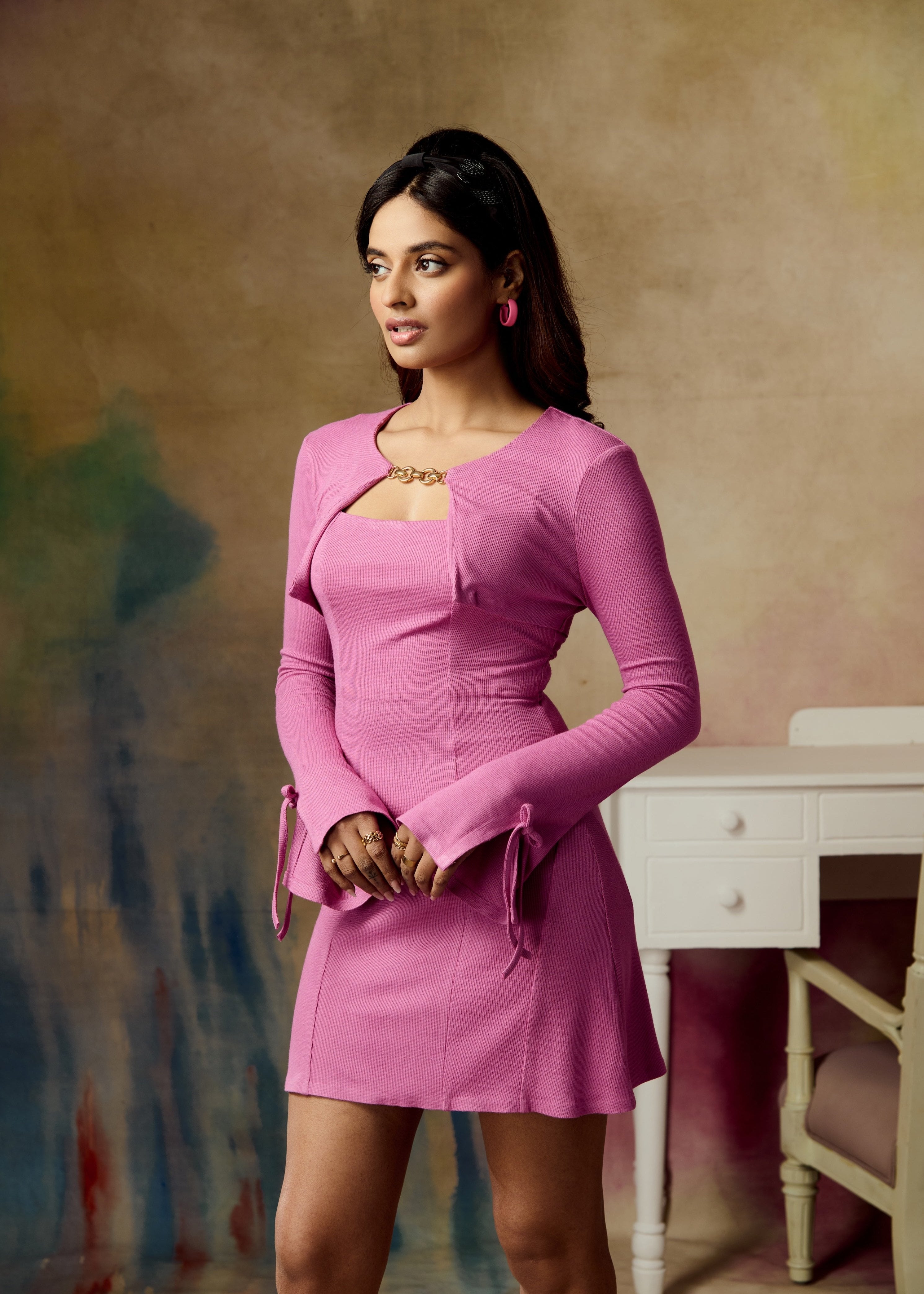 Harriet Pink Crop Jacket with Metal Accent