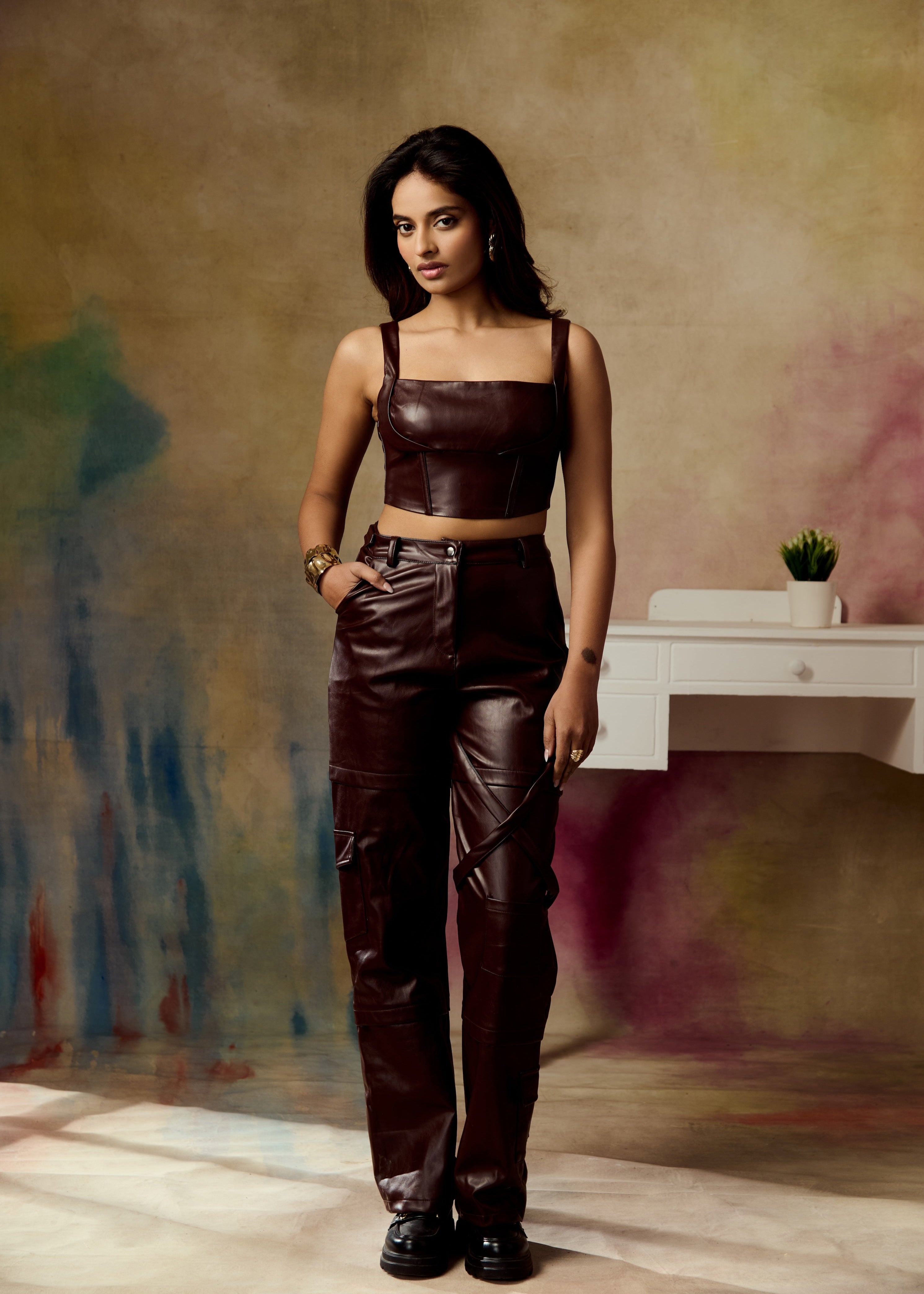 Lenore Brown Leather Corset Top