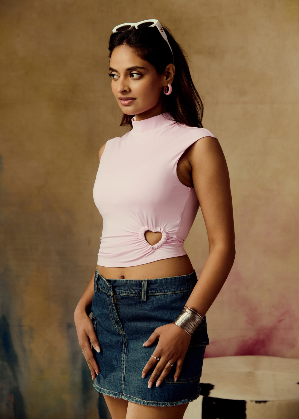 Vega Baby Pink Heart Cut-Out Seamless Top