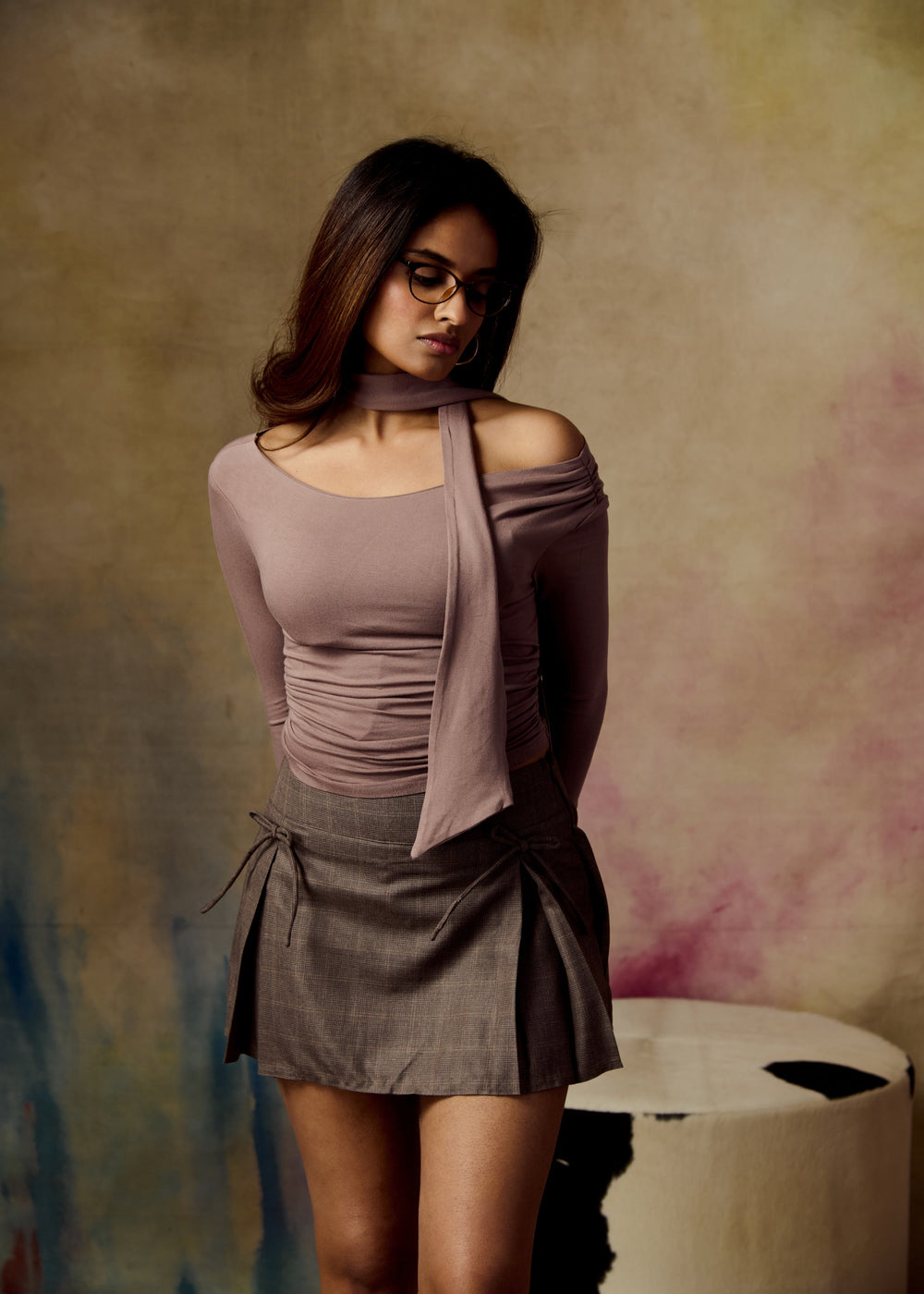 Ardel Taupe Modal Seamless Top with Scarf