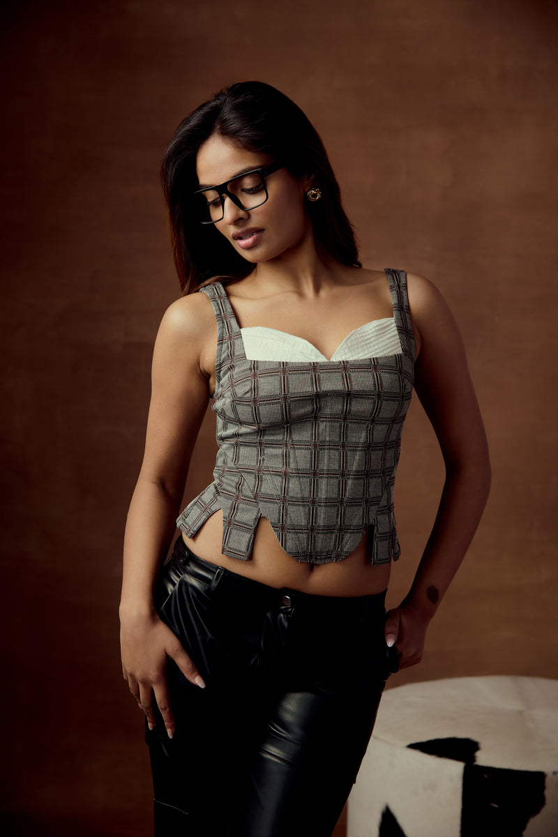 Sunniva Grey Checkered Corset Top