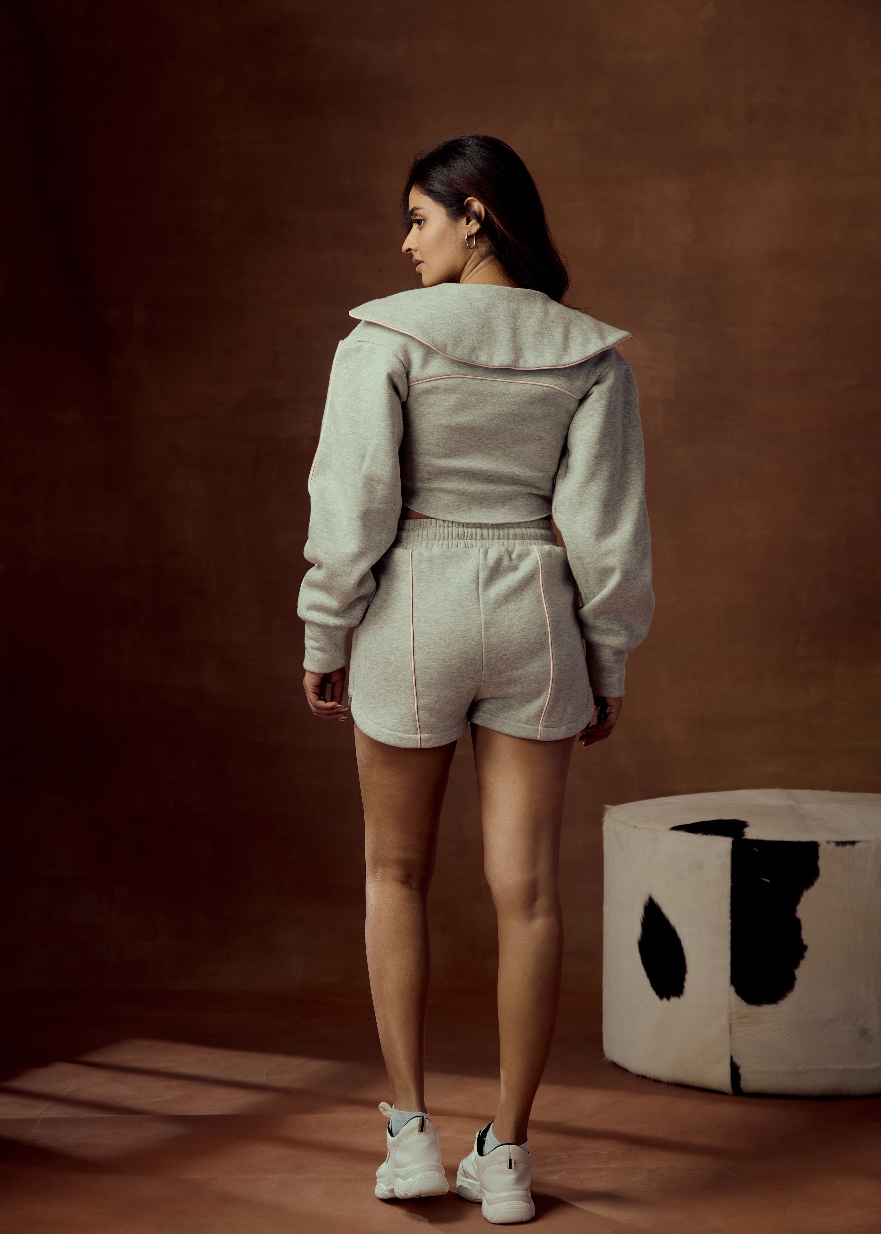 Sabine Grey Fleece Mini High-Waist Shorts