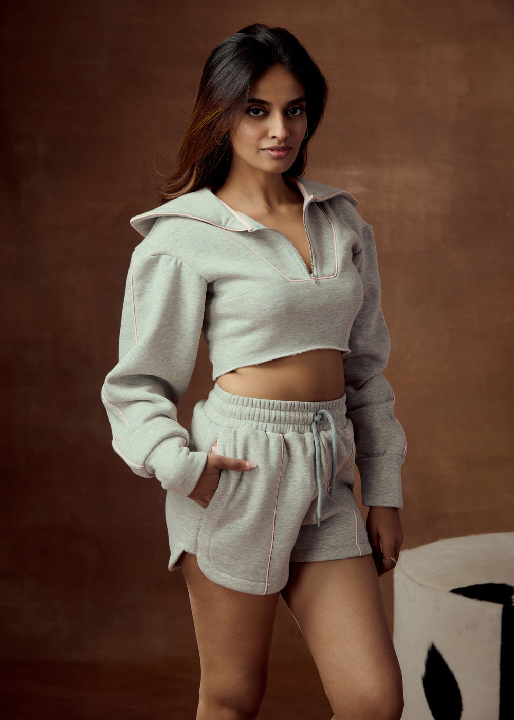 Sabine Grey Fleece Mini High-Waist Shorts