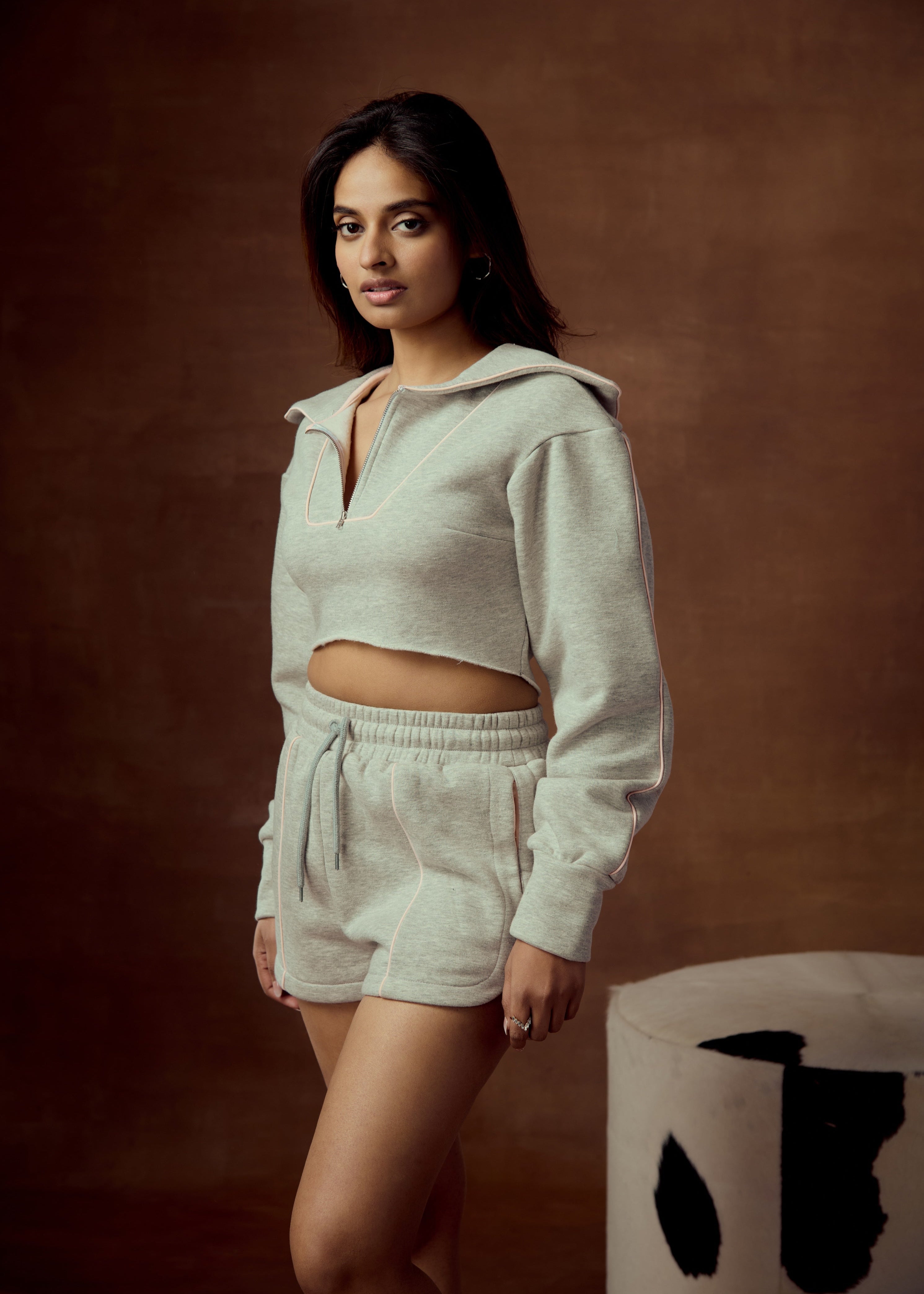 Sabine Grey Fleece Mini High-Waist Shorts