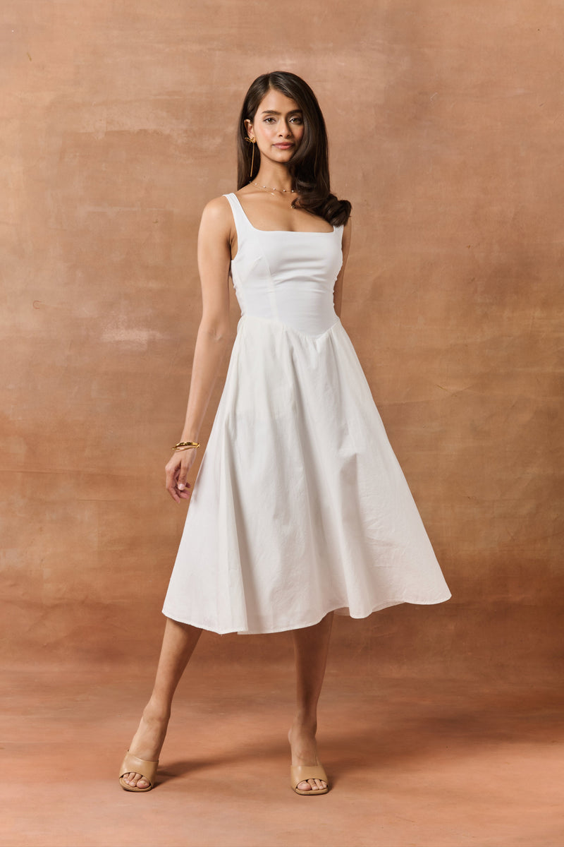 Kornelia White Fit and Flare Midi Dress – Lea Clothing Co