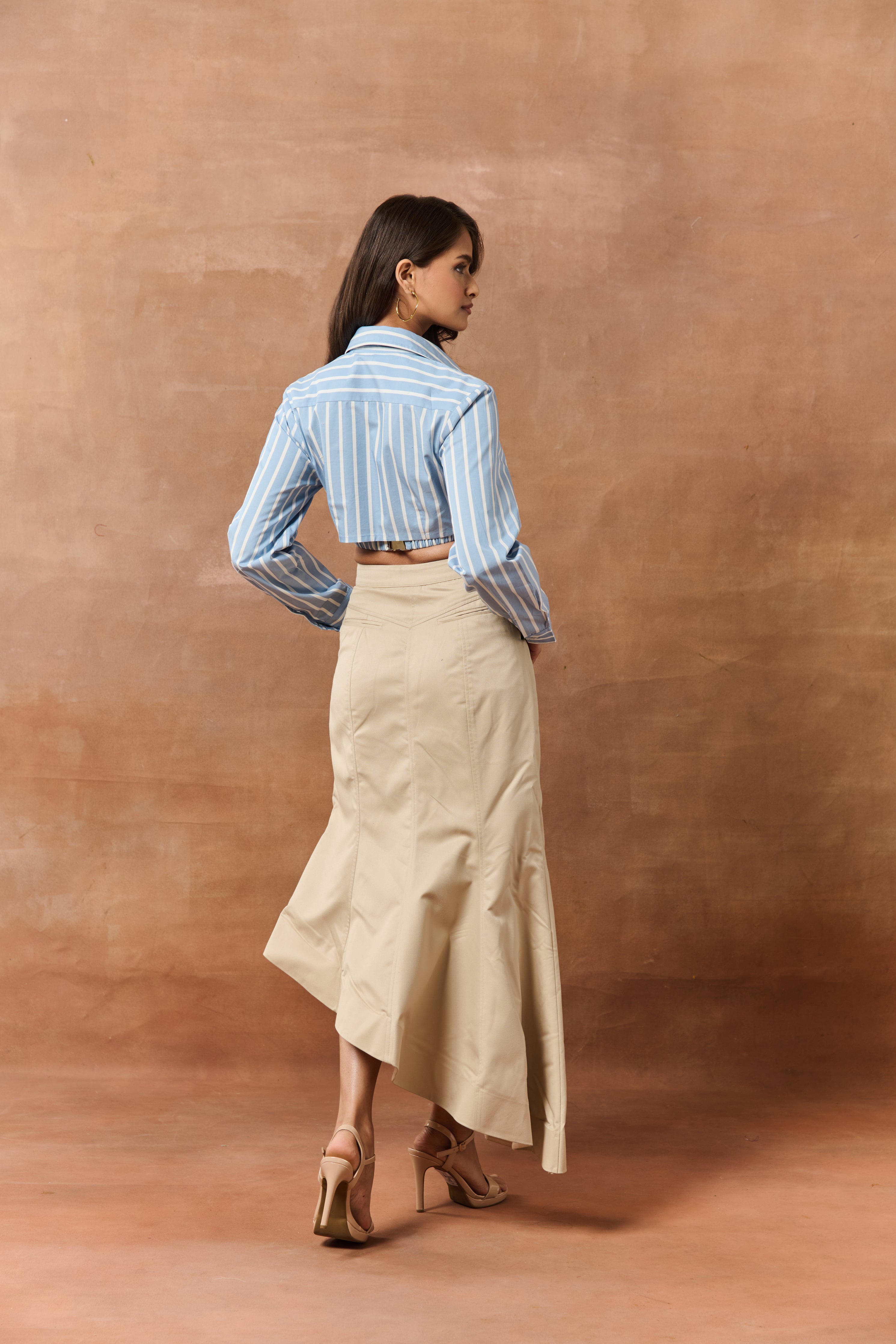 Marion White & Blue Striped Crop Shirt