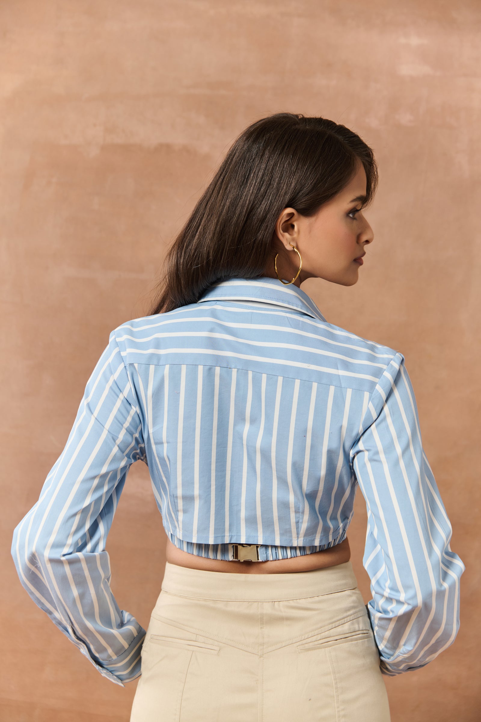 crop top dress shirt Marion White & Blue Striped Crop Shirt – Lea Clothing Co