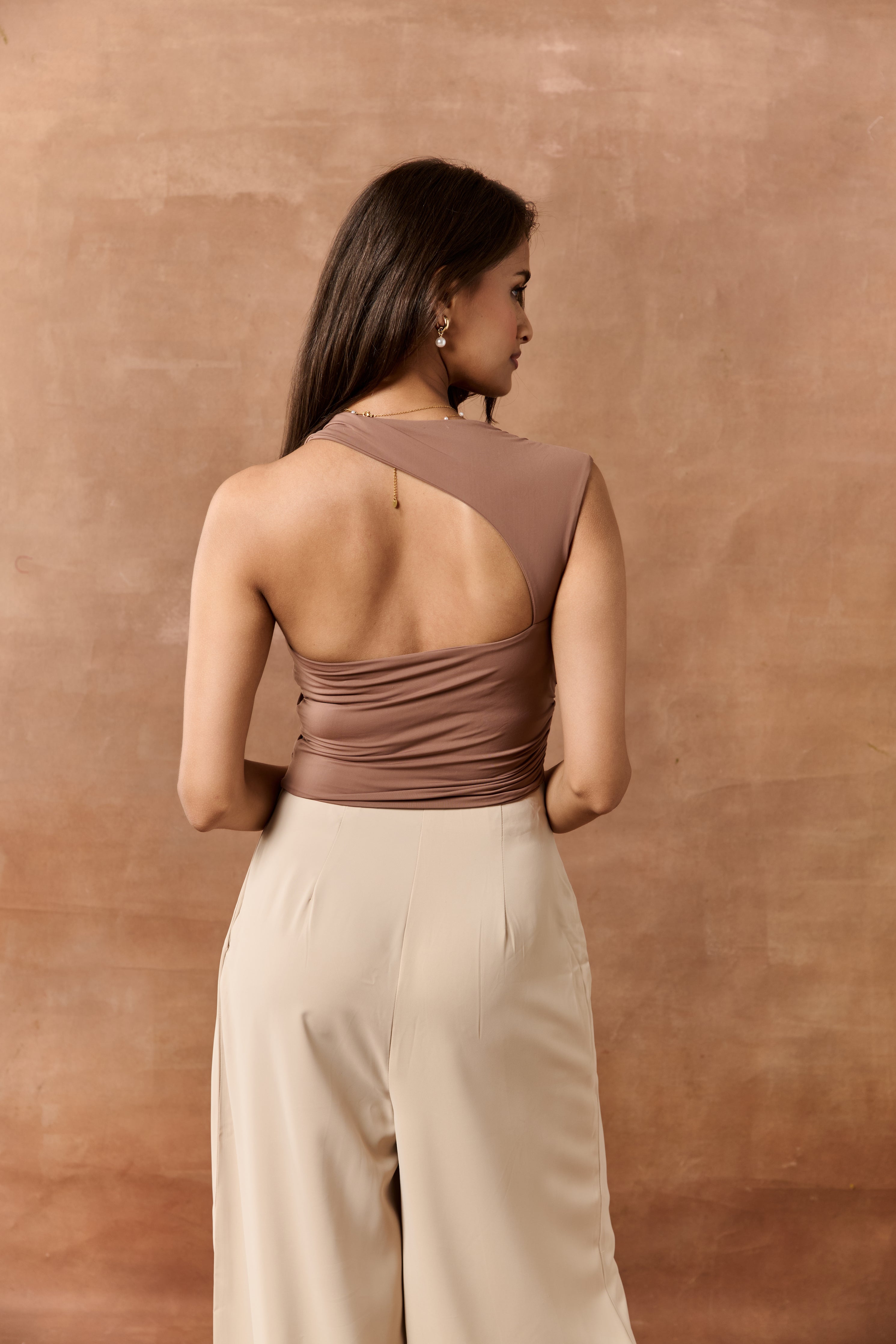 Kaeli Brown Asymmetric Seamless Crop Top