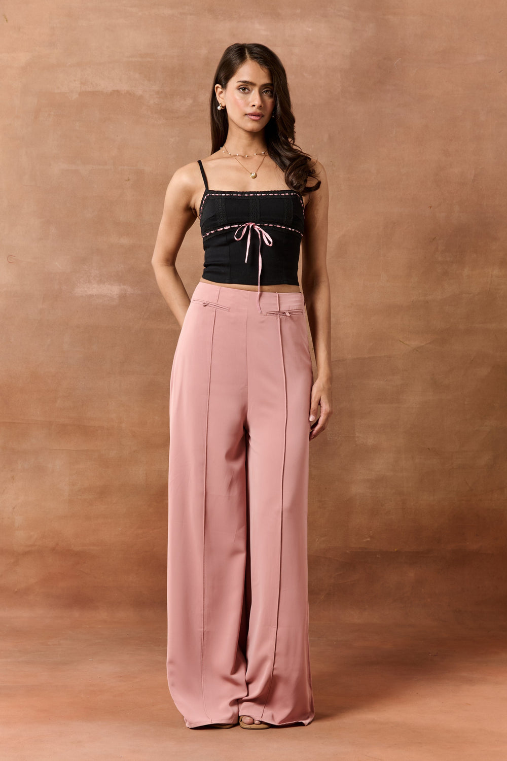 Rena Black Crop Top with Bow Detailing