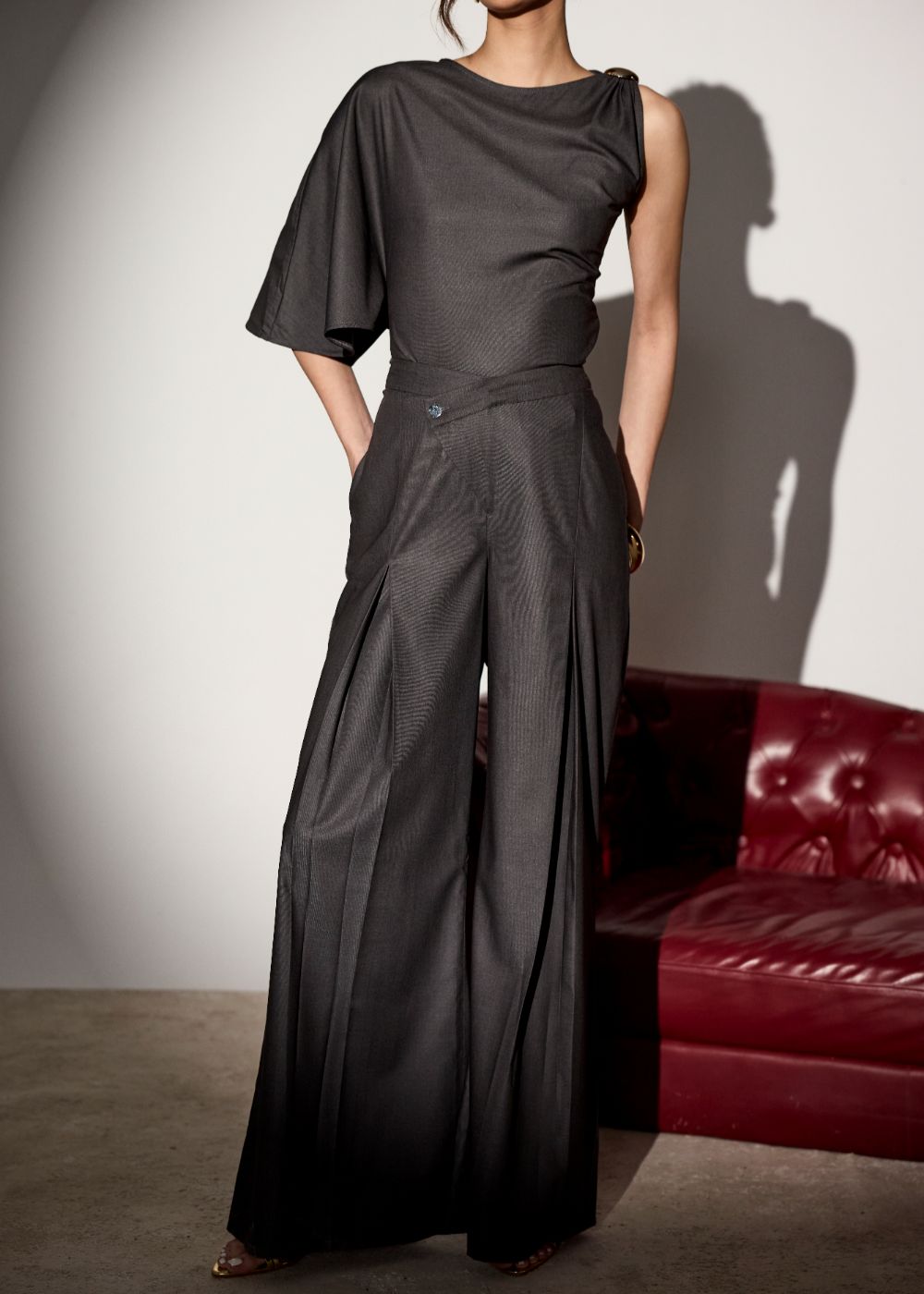 Vionne Grey Wide-Leg Pants