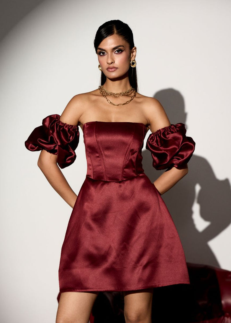 Rosetta Burgundy Structured Corset Dress with Detachable Sleeves – Lea  Clothing Co