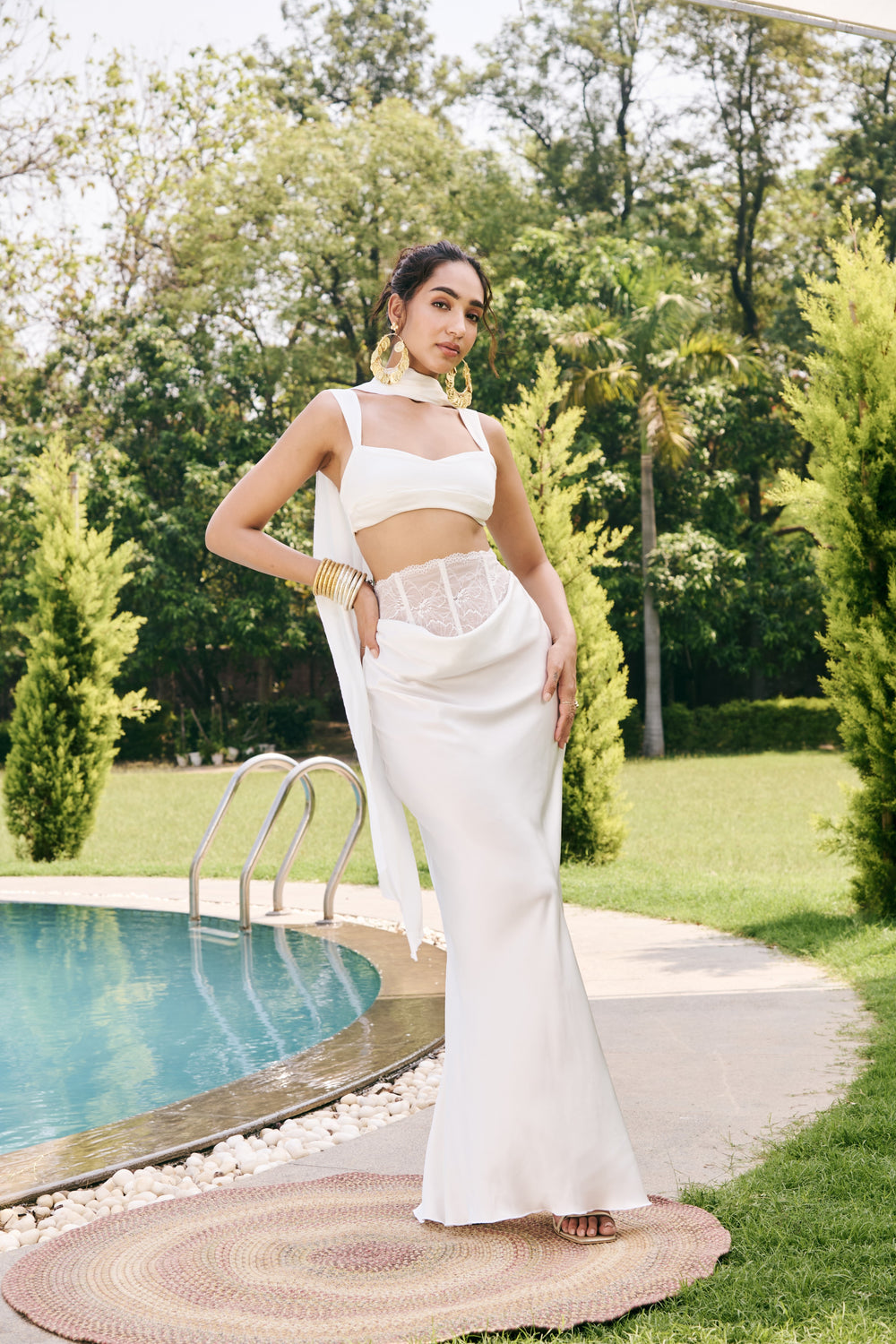 Malvina White Satin Maxi Skirt